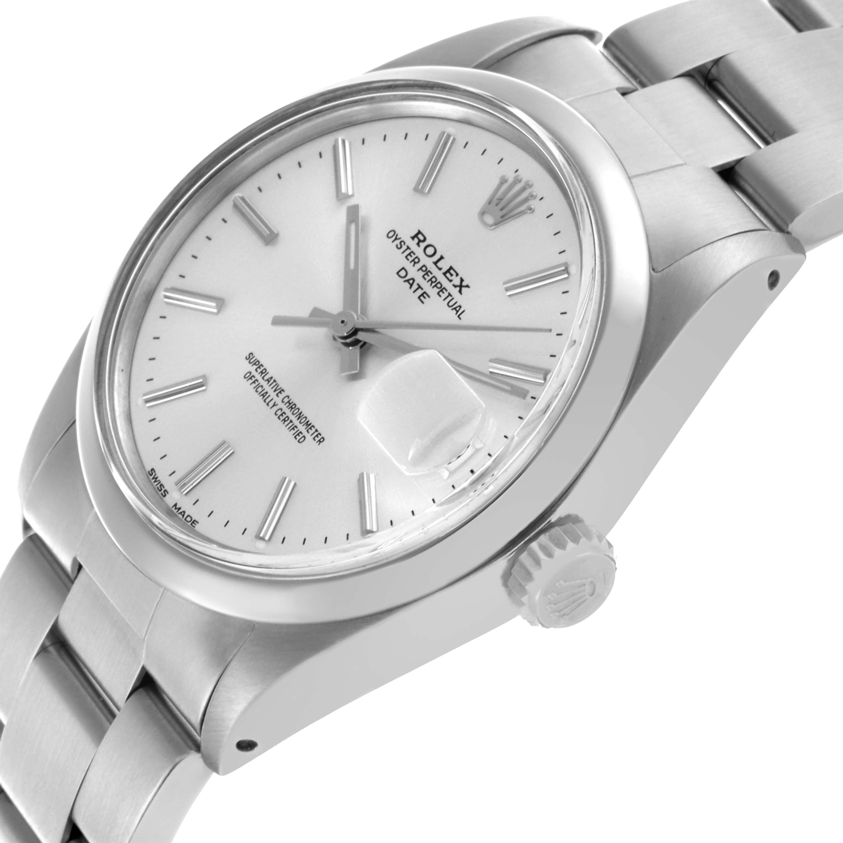 The Rolex Vintage Collection 1500 Men's Stainless Steel Silver Dial 1500 Men's Stainless Steel Silver Dial watch is shown at a three-quarter angle, highlighting the dial, crown, and part of the bracelet.