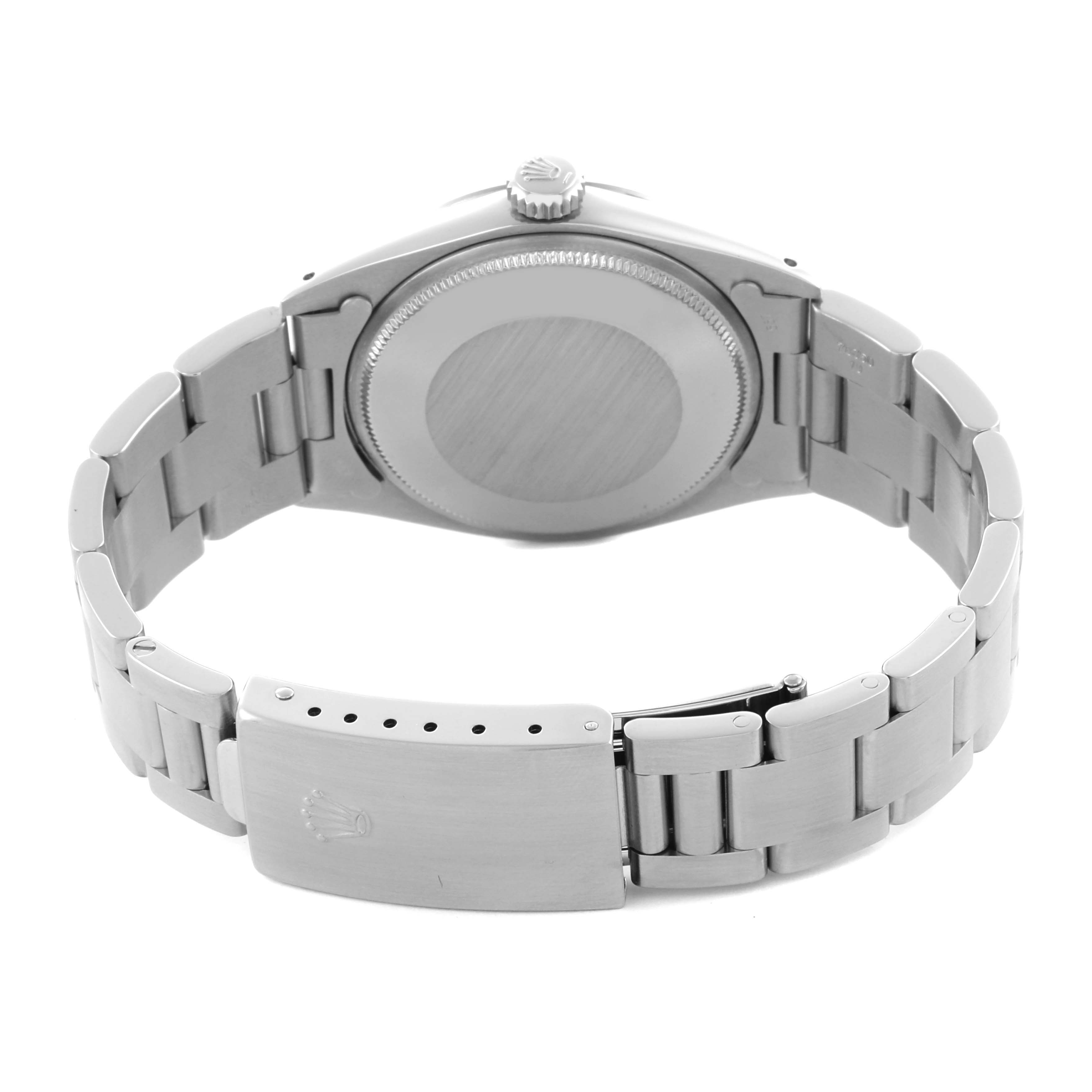 The image shows the back and clasp of the Rolex Vintage Collection 1500 Men's Stainless Steel Silver Dial 1500 Men's Stainless Steel Silver Dial watch at an angled view.