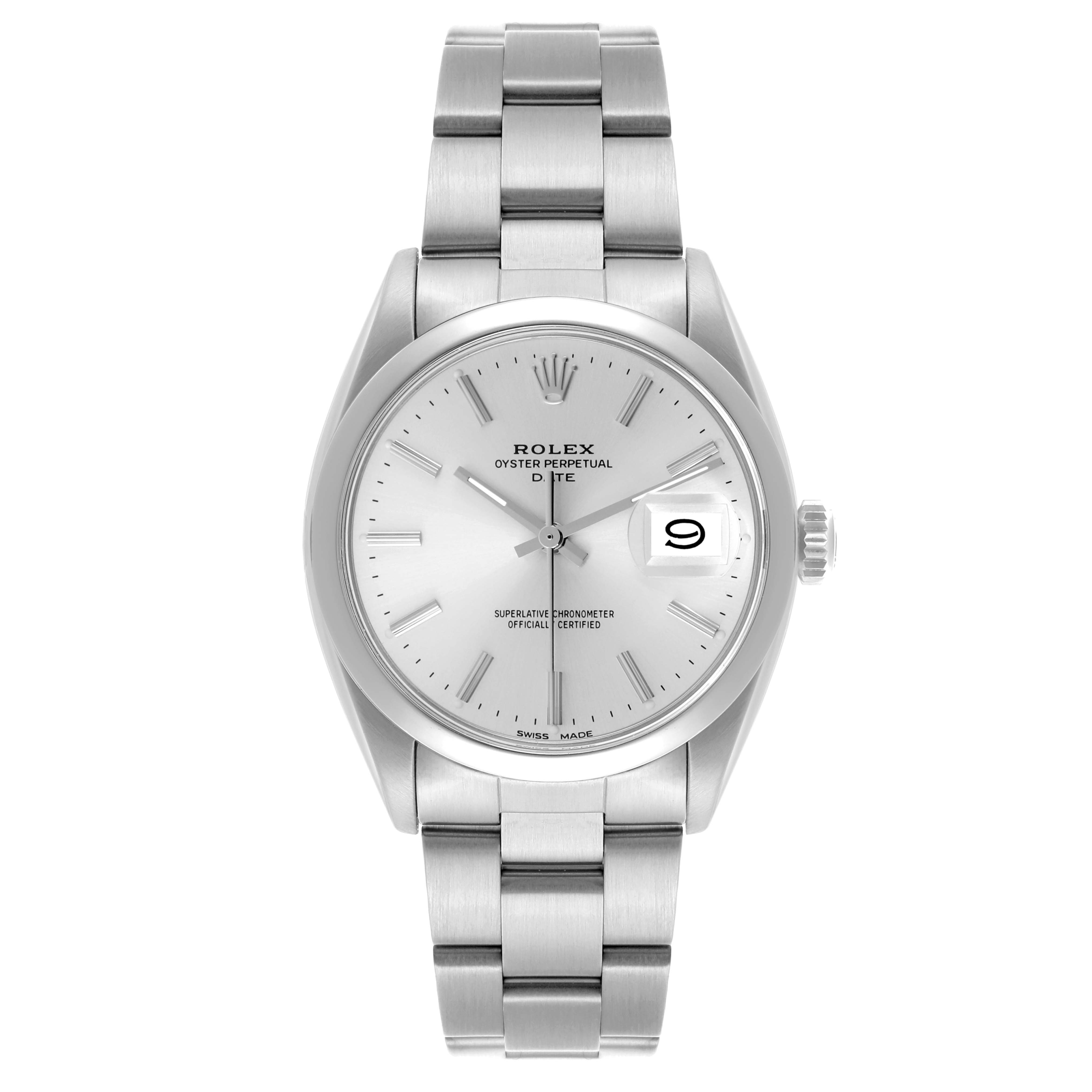 The Rolex Vintage Collection 1500 Men's Stainless Steel Silver Dial 1500 Men's Stainless Steel Silver Dial watch is shown from a front angle, displaying its dial, bracelet, and crown.