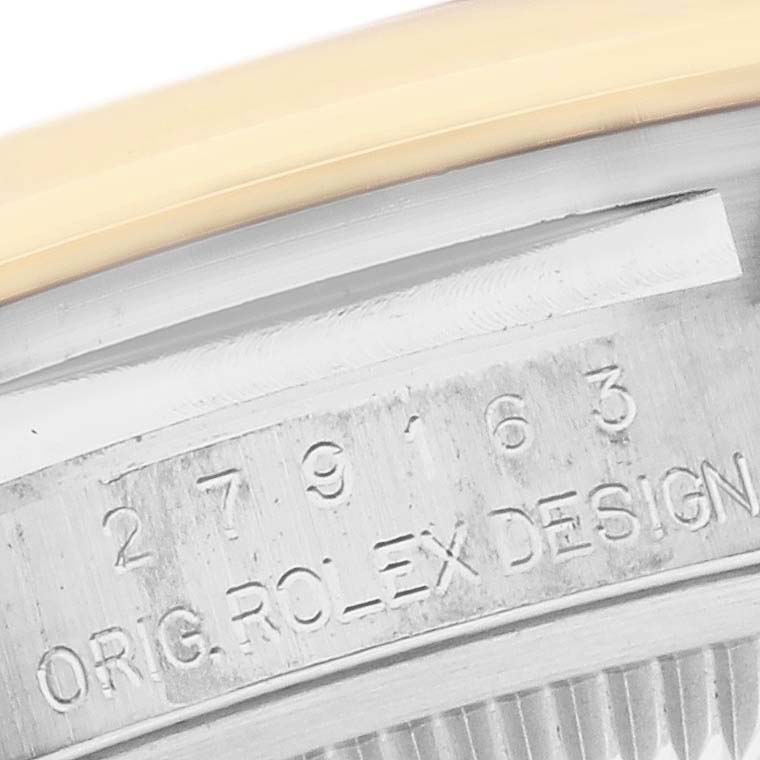 The image shows a close-up of the side of a Rolex Datejust 279163 Women's Steel and Gold (two tone) Champagne Dial 279163 Women's Steel and Gold (two tone) Champagne Dial, displaying part of the engraved model number.