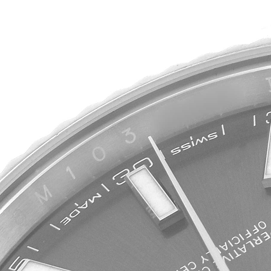 This image shows a close-up of the dial, hands, and markings of the Rolex Datejust 41 126334 Men
s Stainless Steel Grey Dial 126334 Men
s Stainless Steel Grey Dial.