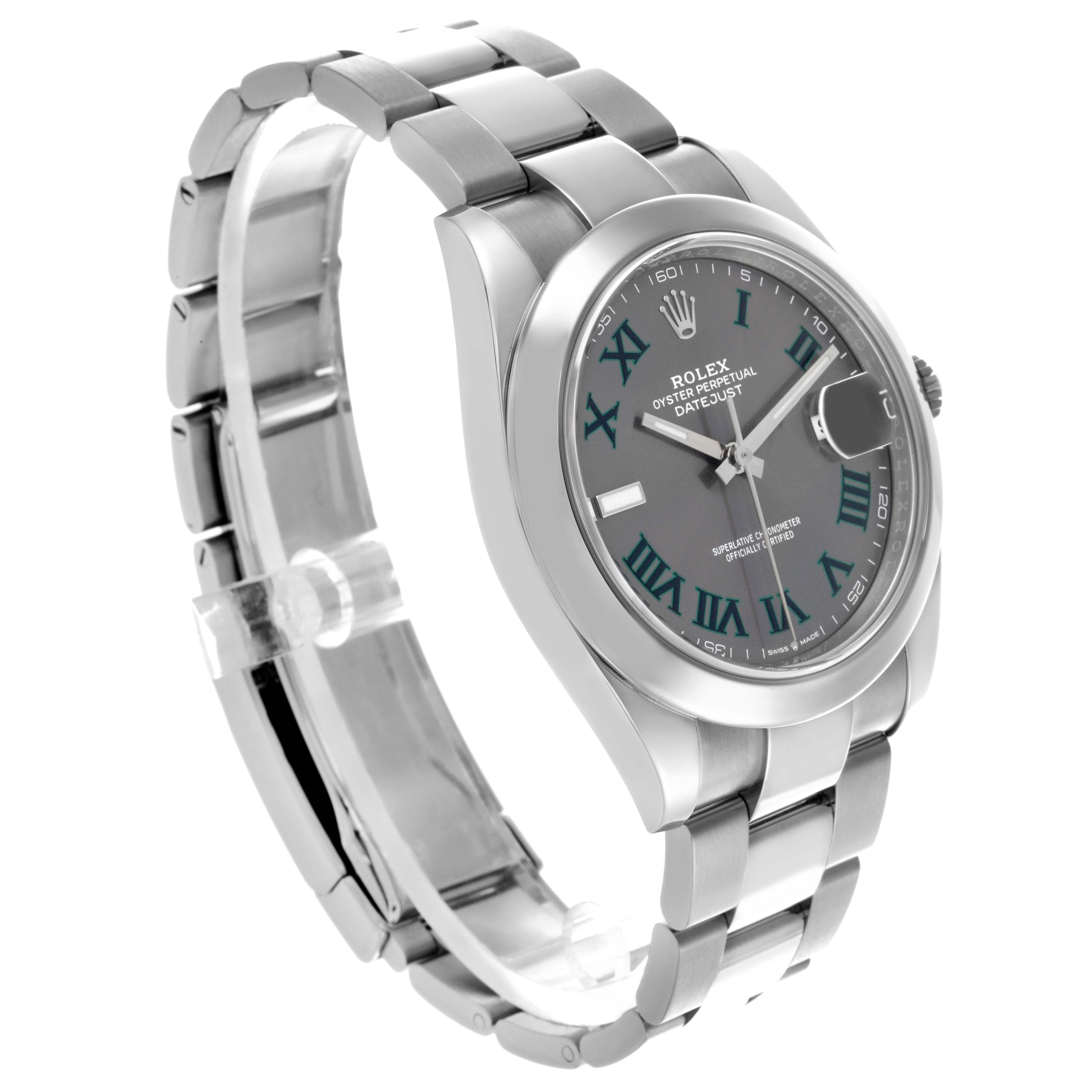 The Rolex Datejust 41 126300 Men's Stainless Steel Grey Dial 126300 Men's Stainless Steel Grey Dial is shown at a slight angle, highlighting the dial, bracelet, and case.