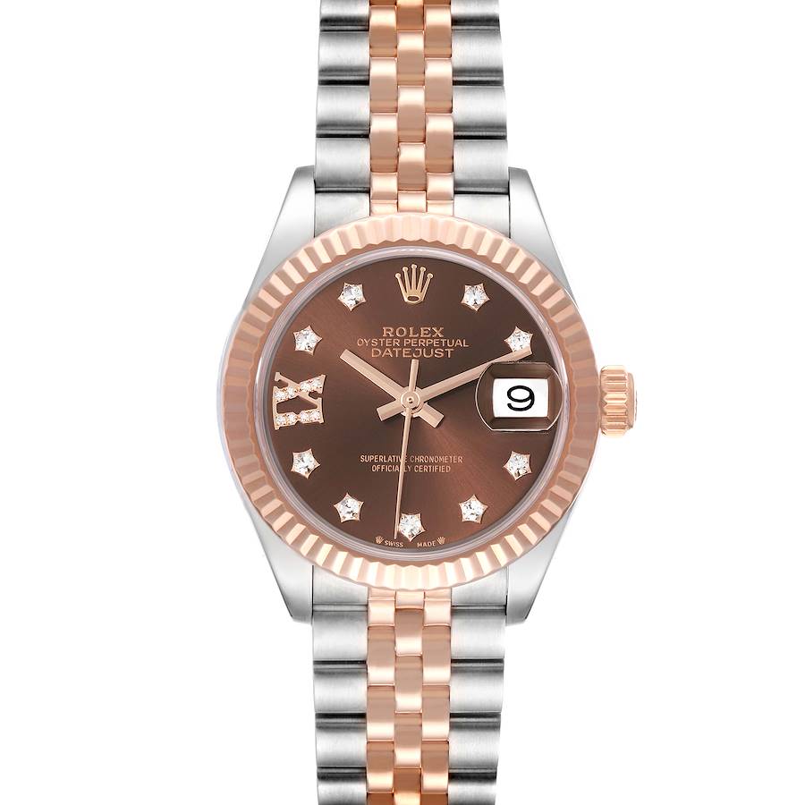 The Rolex Datejust watch is shown from the front, highlighting the dial, bezel, and bracelet.