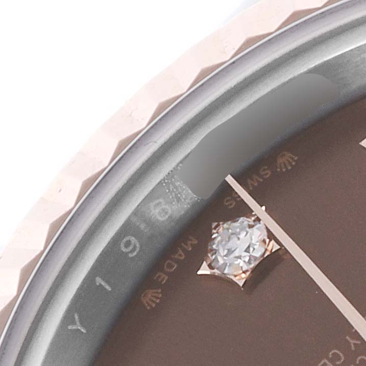 The image shows a close-up of the Rolex Datejust 279171 Women's Steel and Gold (two tone) Brown Dial 279171 Women's Steel and Gold (two tone) Brown Dial, focusing on the dial edge, bezel, and hour marker.