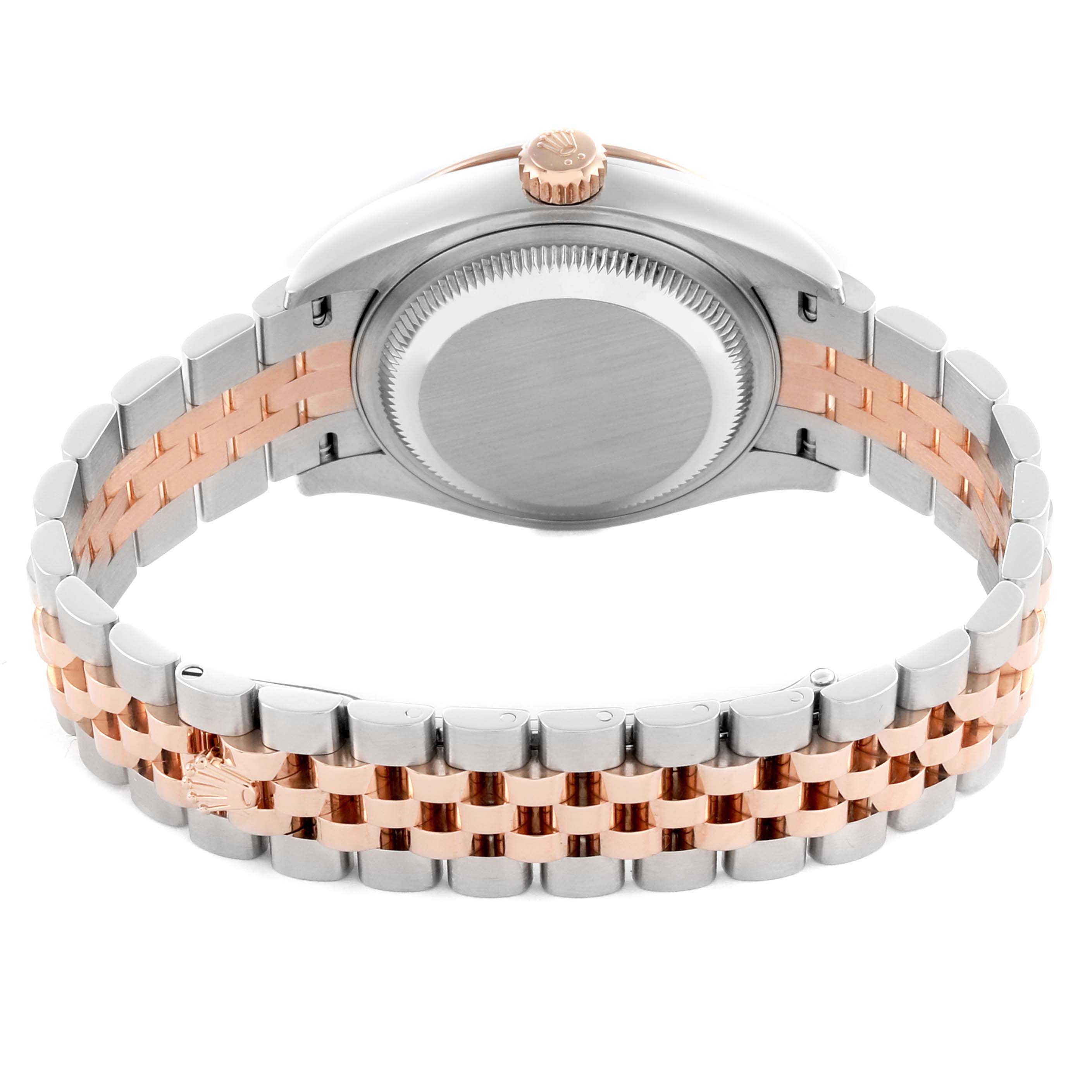 The Rolex Datejust 279171 Women's Steel and Gold (two tone) Brown Dial 279171 Women's Steel and Gold (two tone) Brown Dial watch is shown from the back angle, highlighting the case back and two-tone bracelet.
