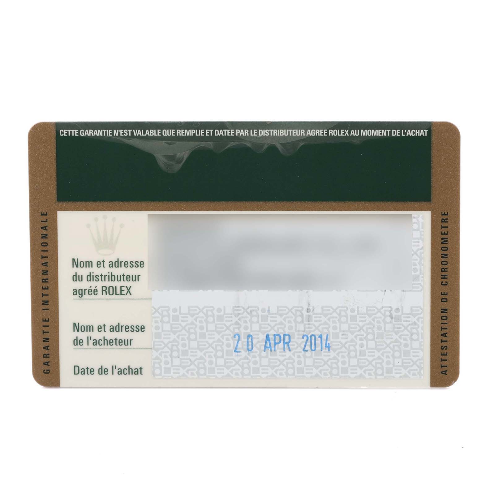 The image shows a Rolex Datejust 41 116333 Men's Steel and Gold (two tone) Champagne Dial 116333 Men's Steel and Gold (two tone) Champagne Dial warranty card, including purchase details and branding.