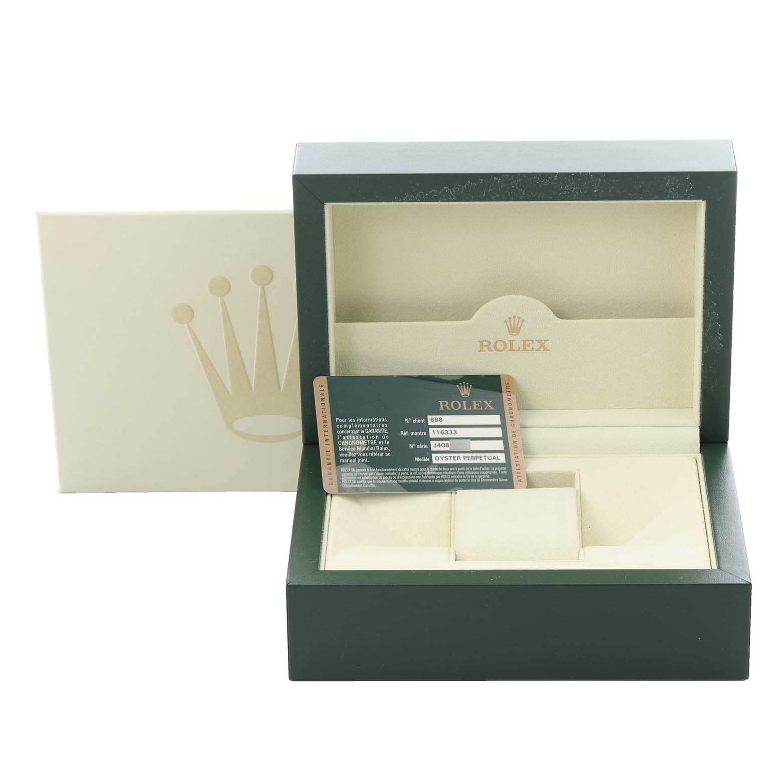 The image shows the open case and authentication card for a Rolex Datejust 41 116333 Men's Steel and Gold (two tone) Champagne Dial 116333 Men's Steel and Gold (two tone) Champagne Dial watch.