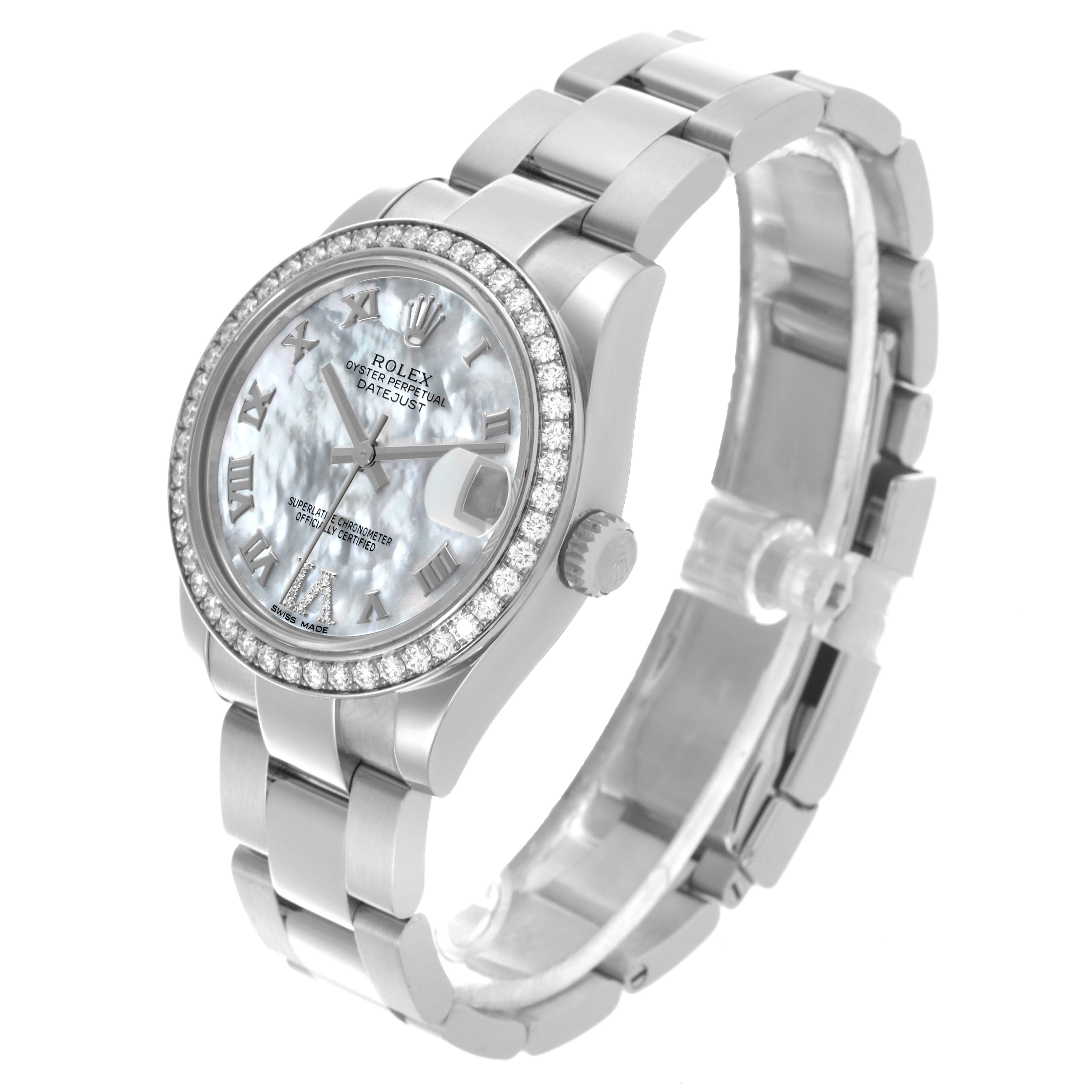 The Rolex Datejust watch is shown at a three-quarter angle, highlighting the face, bracelet, and bezel.