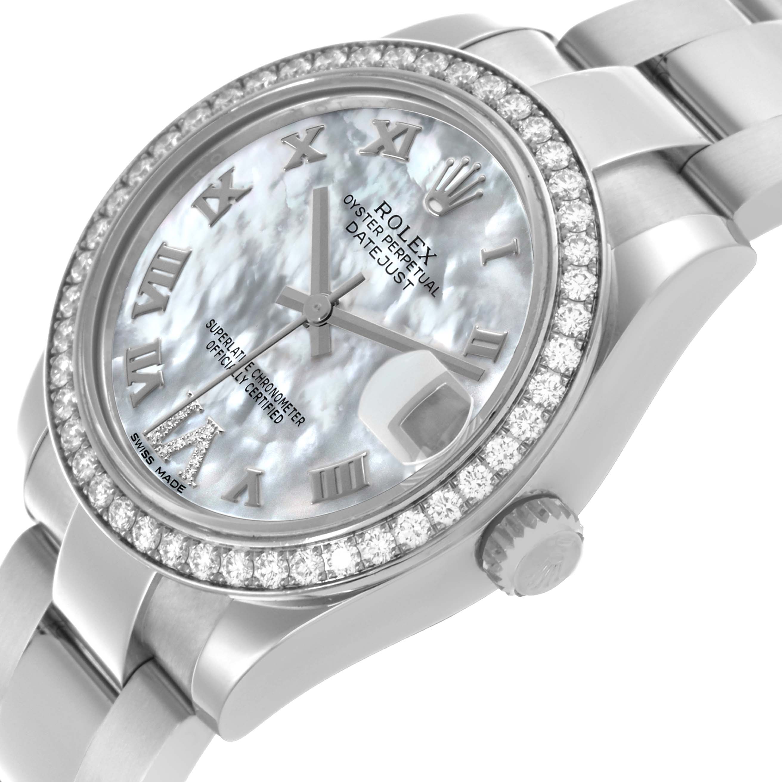 The Rolex Datejust watch is shown at a side angle, highlighting its dial, bezel, bracelet, and crown.