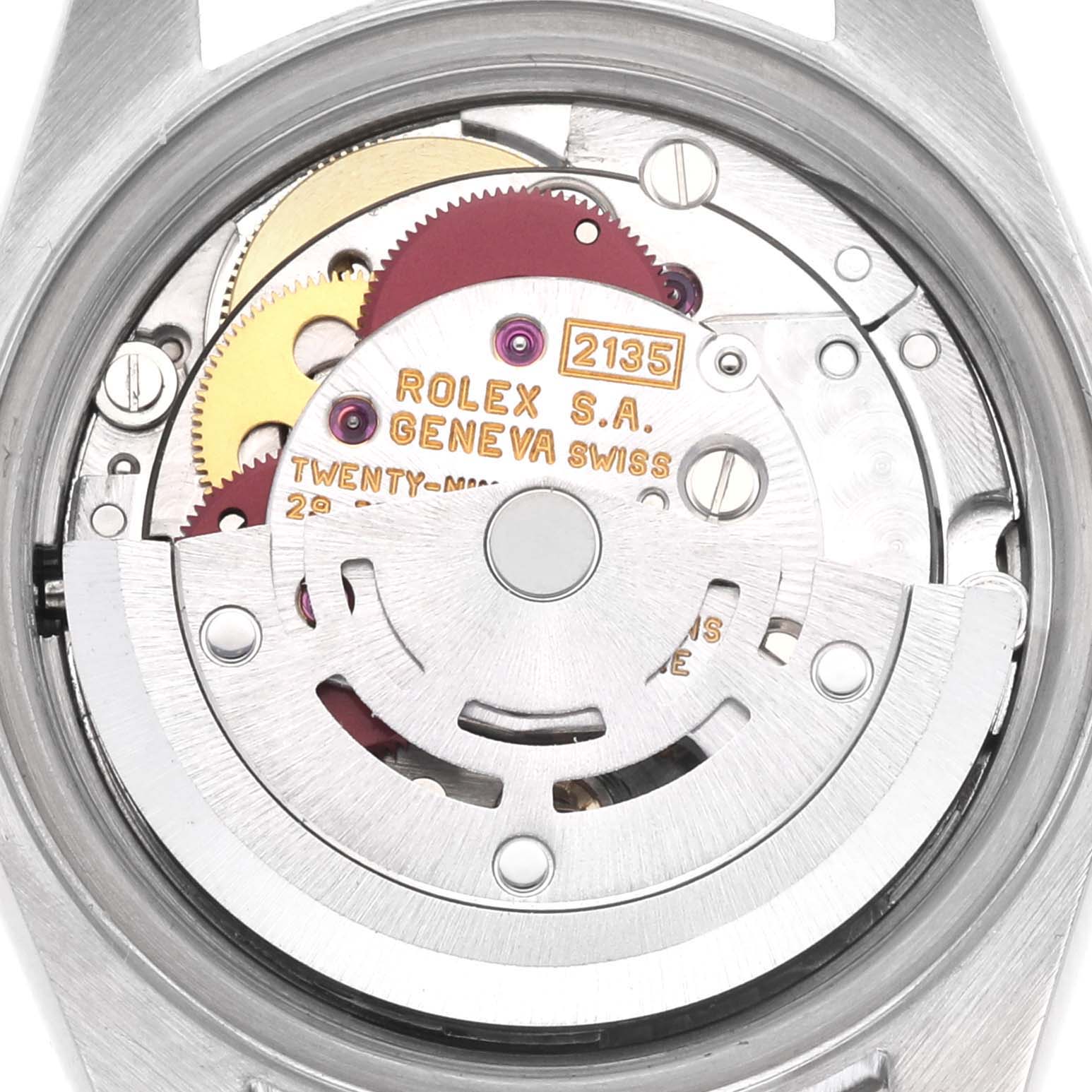 The image shows a top-down view of the Rolex Datejust 69174 Women's Stainless Steel Silver Dial 69174 Women's Stainless Steel Silver Dial's intricate movement mechanism.