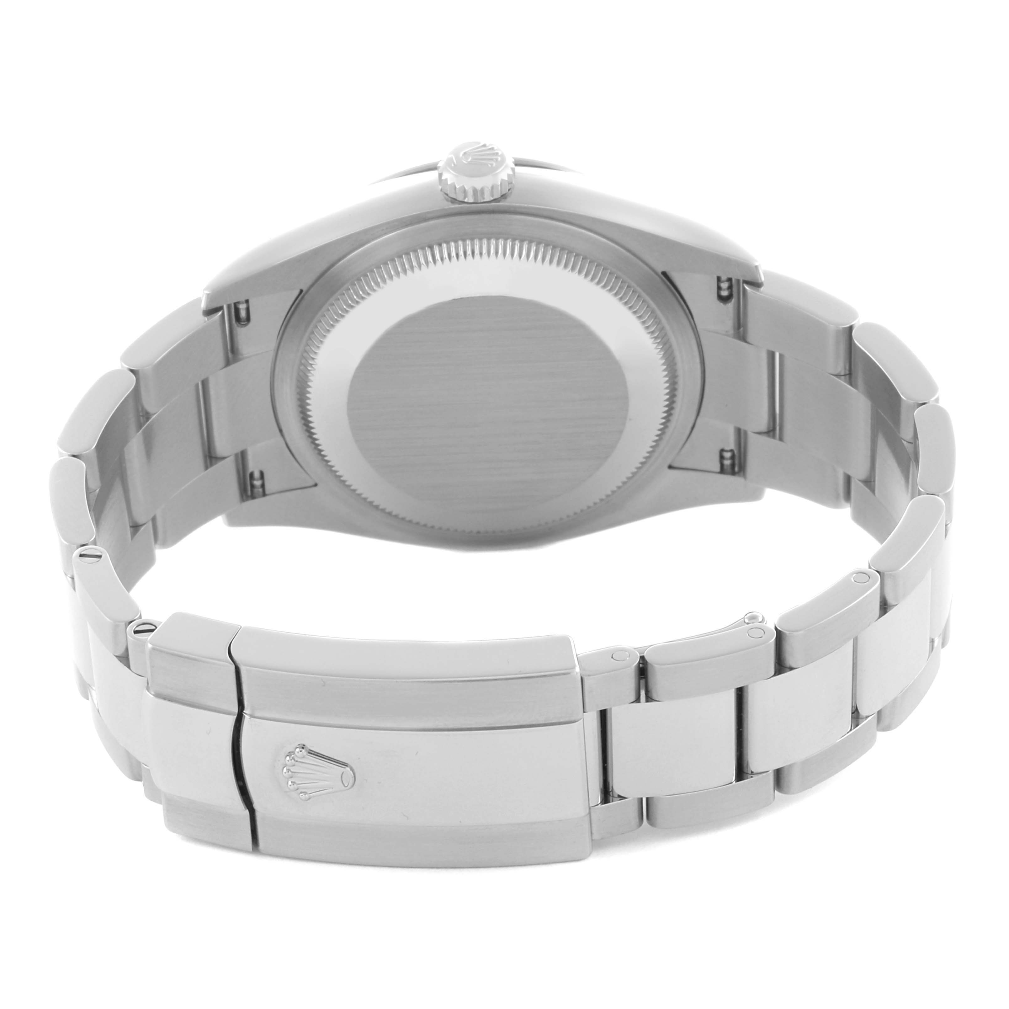The image shows the back view of a Rolex Datejust 126234 Men's Stainless Steel Grey Dial 126234 Men's Stainless Steel Grey Dial, highlighting the case back, crown, and clasp on the bracelet.