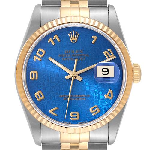 Photo of Rolex Datejust Steel Yellow Gold Blue Anniversary Dial Mens Watch 16233