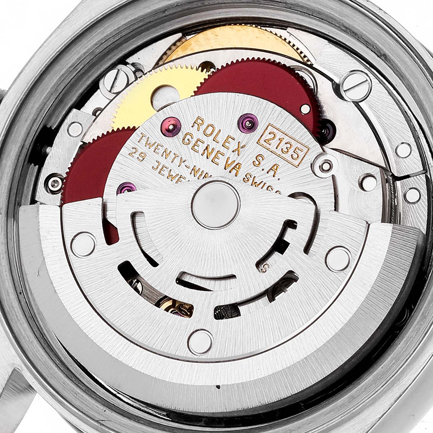 The image shows a close-up of the movement and internal mechanism of a Rolex Datejust 69173 Women's Steel and Gold (two tone) White Dial 69173 Women's Steel and Gold (two tone) White Dial watch.