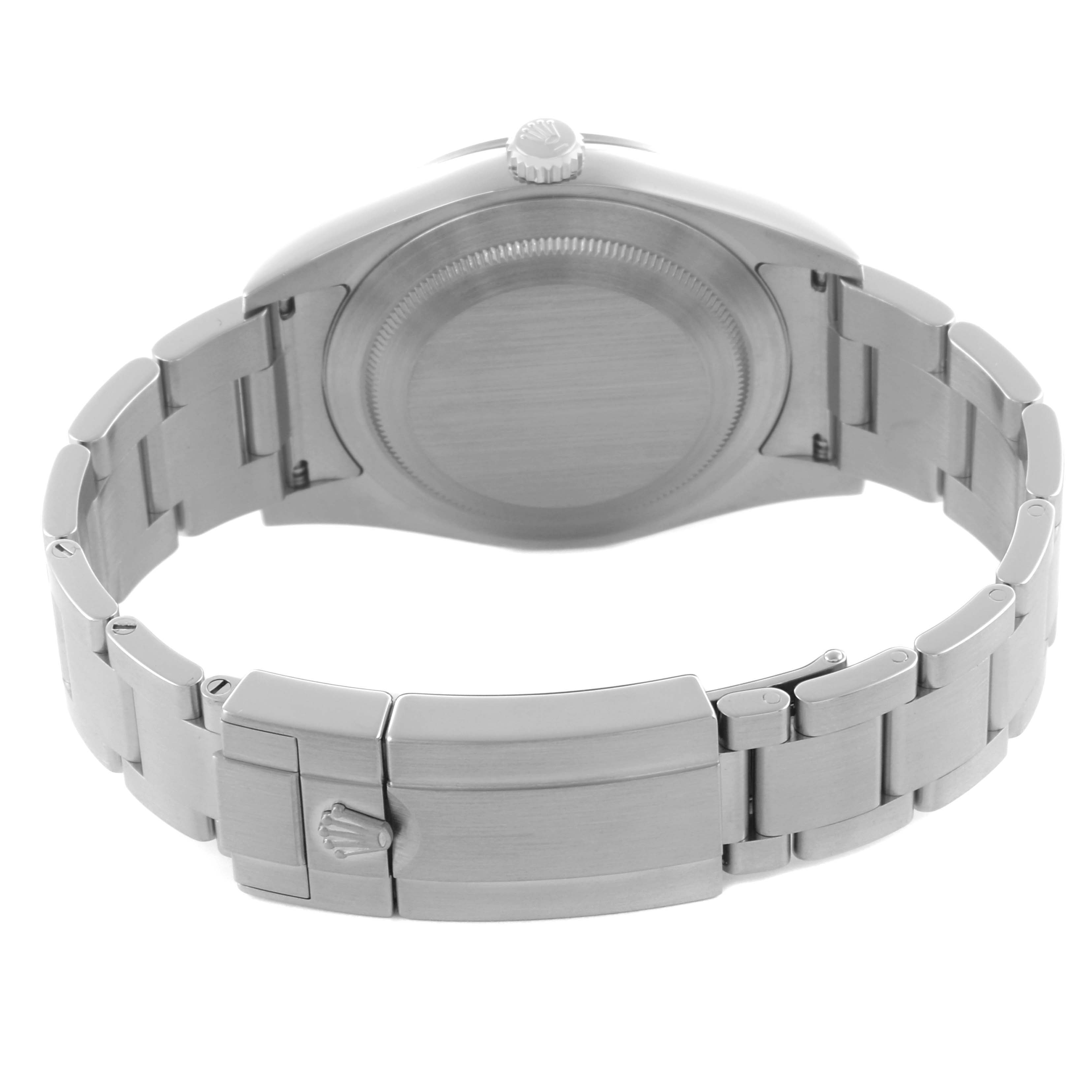 The image shows the back view of a Rolex Explorer 214270 Men's Stainless Steel Black Dial 214270 Men's Stainless Steel Black Dial watch, highlighting the case back and metal bracelet clasp.