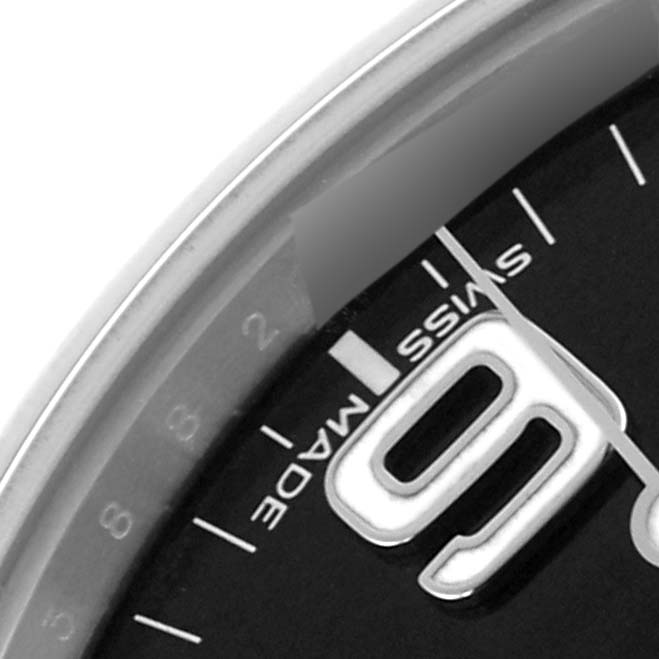 The image shows a partial close-up of the Rolex Explorer 214270 Men's Stainless Steel Black Dial 214270 Men's Stainless Steel Black Dial watch face, highlighting the "3" numeral and surrounding markings.