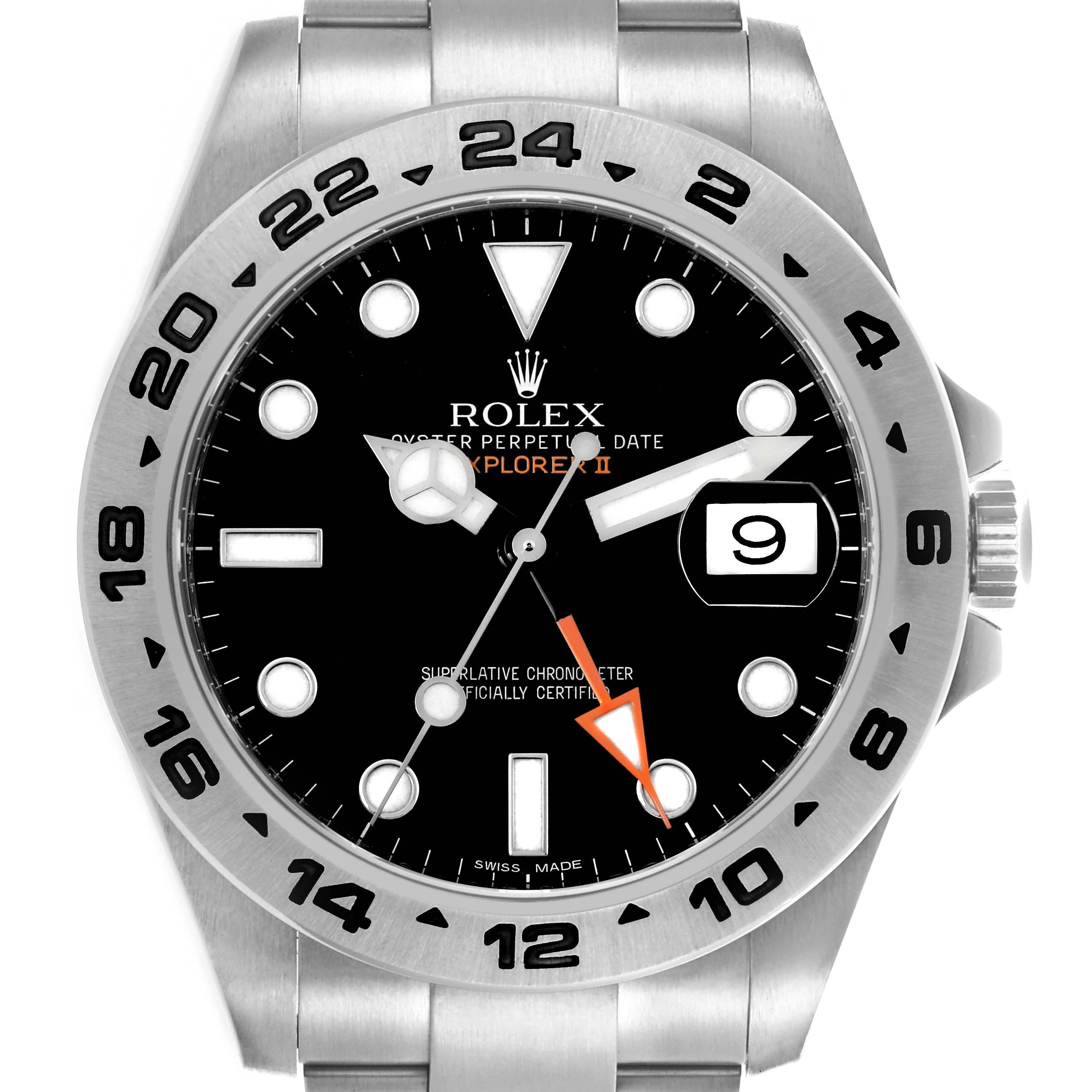 The image shows a front view of the Rolex Explorer 216570 Men's Stainless Steel Black Dial 216570 Men's Stainless Steel Black Dial model, highlighting its dial, bezel, hands, and date window.