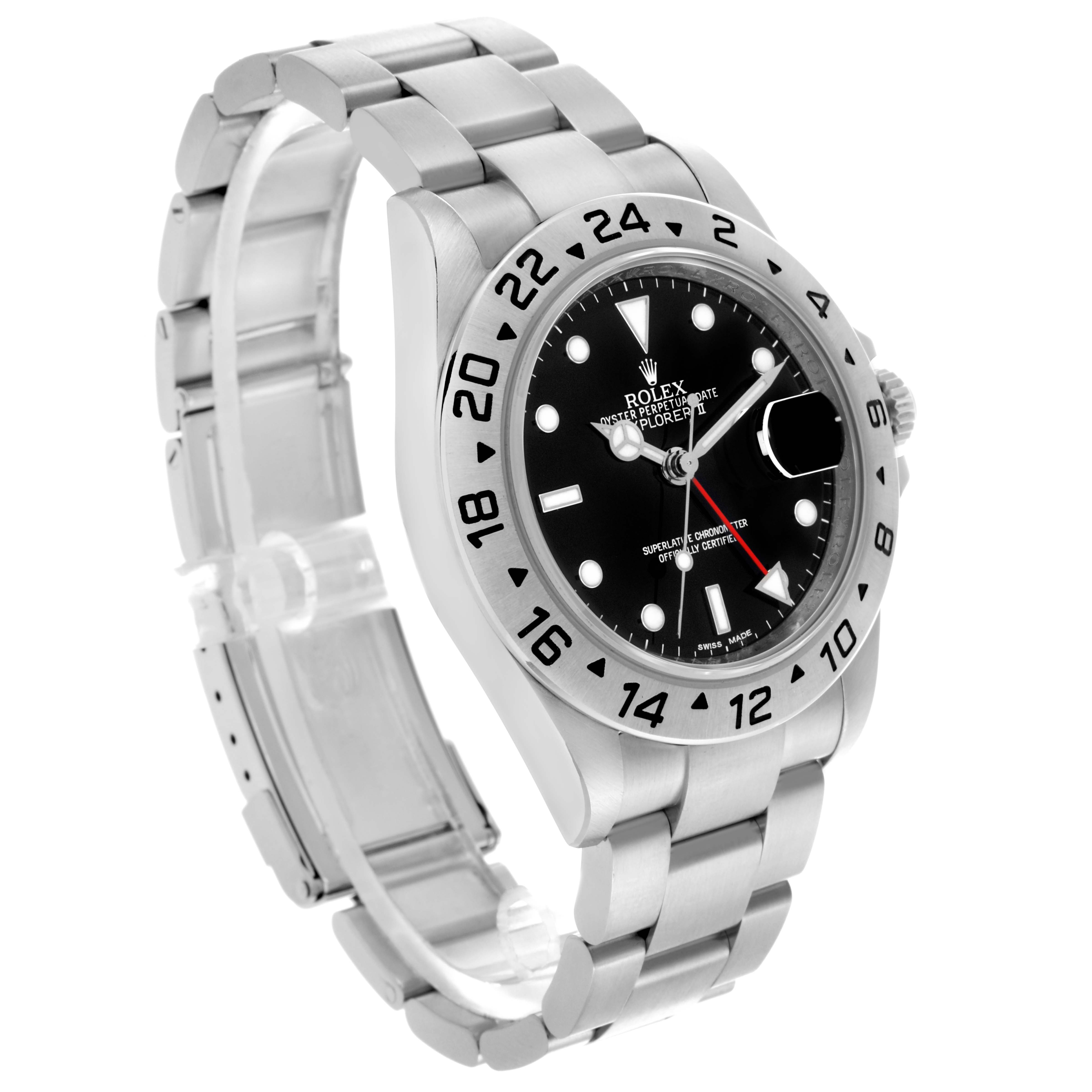 The Rolex Explorer 16570T Men's Stainless Steel Black Dial 16570T Men's Stainless Steel Black Dial watch is shown at a three-quarter angle, displaying the bracelet, bezel, and dial clearly.