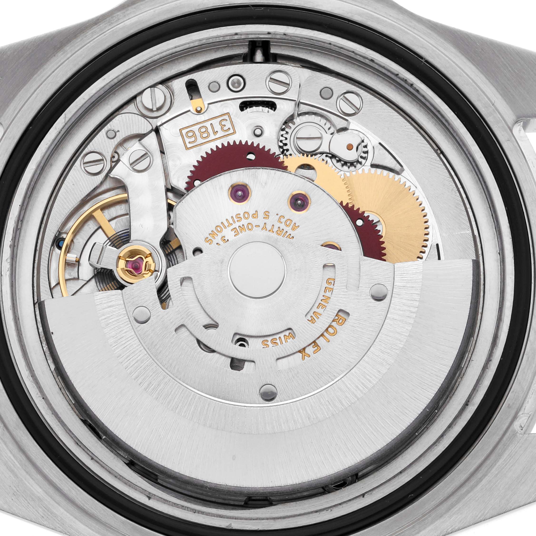 The image shows the movement and internal mechanism of a Rolex Explorer 16570 Men's Stainless Steel White Dial 16570 Men's Stainless Steel White Dial watch from a top-down angle.