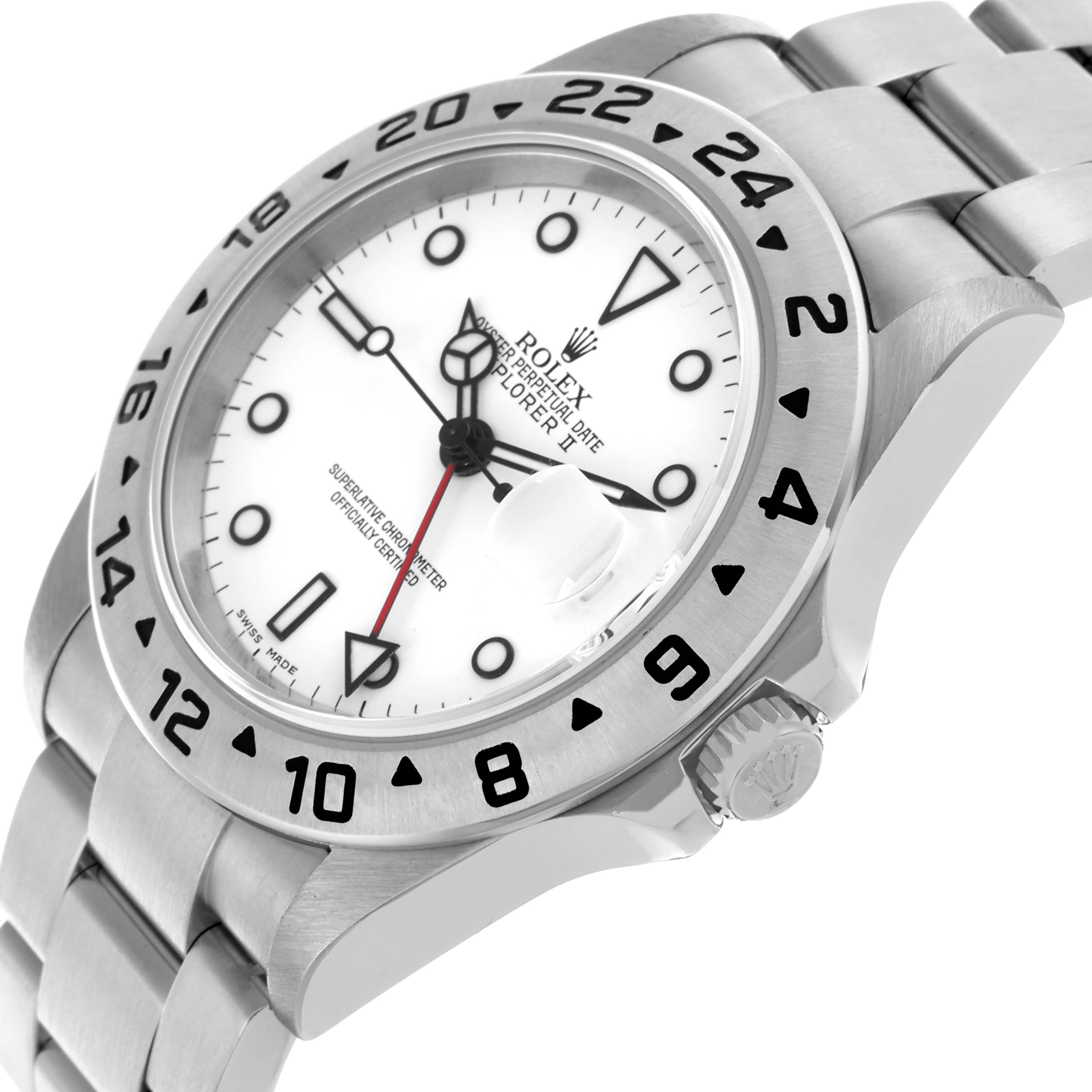 The Rolex Explorer 16570 Men's Stainless Steel White Dial 16570 Men's Stainless Steel White Dial watch is shown at a slight angle, highlighting the face, bezel, crown, and part of the bracelet.