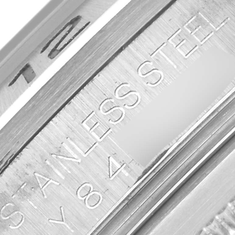 The image shows a close-up of the stainless steel case side of a Rolex Explorer 16570 Men's Stainless Steel White Dial 16570 Men's Stainless Steel White Dial watch.