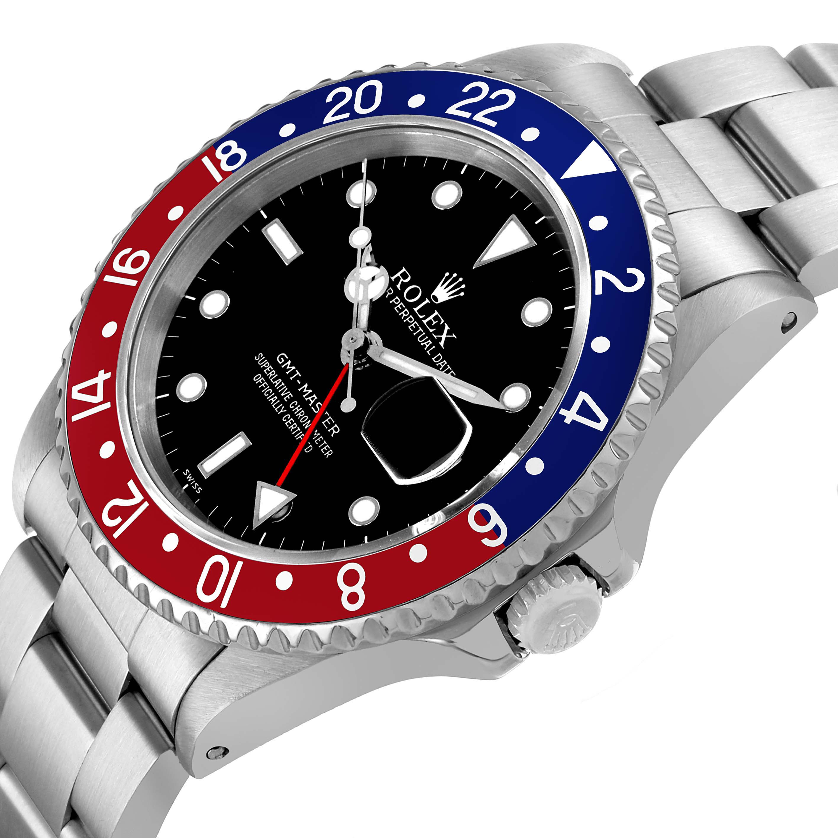 The Rolex GMT-Master 16700 Men's Stainless Steel Black Dial watch is shown at a slight angle, highlighting its bezel, crown, and part of the bracelet.