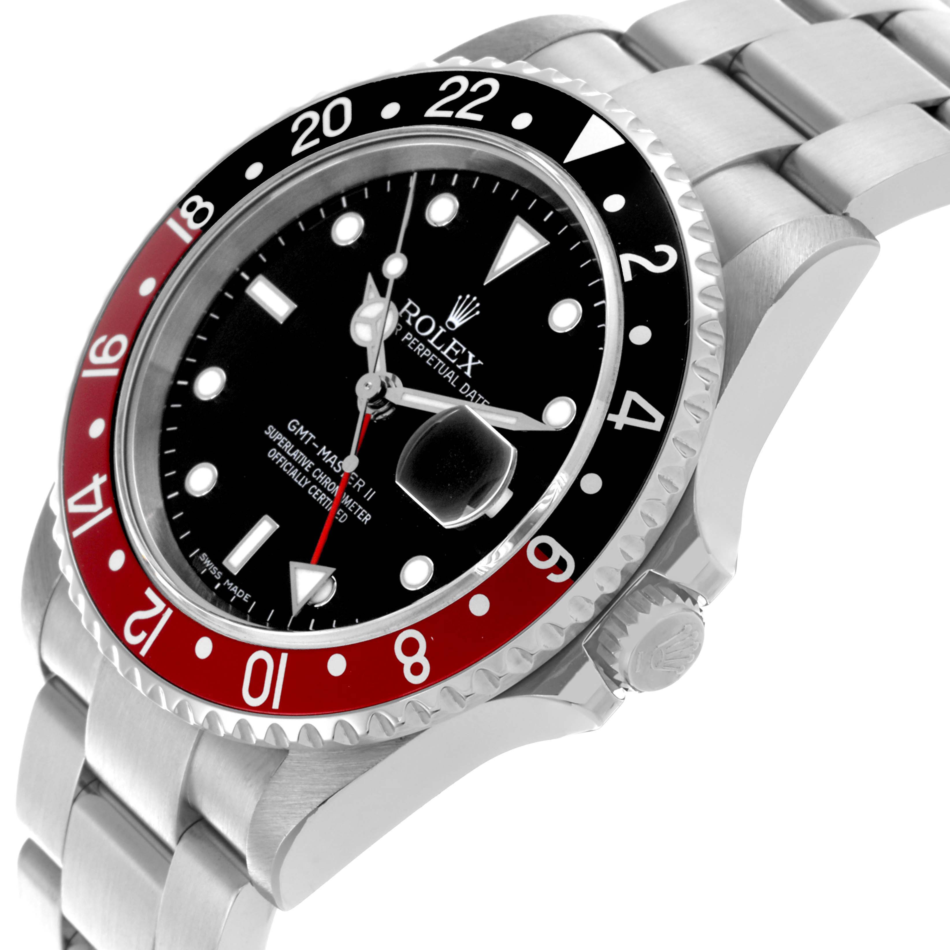 The Rolex GMT-Master 16710 Men's Stainless Steel Black Dial 16710 Men's Stainless Steel Black Dial watch is shown in a side angle highlighting the bezel, dial, and part of the bracelet.