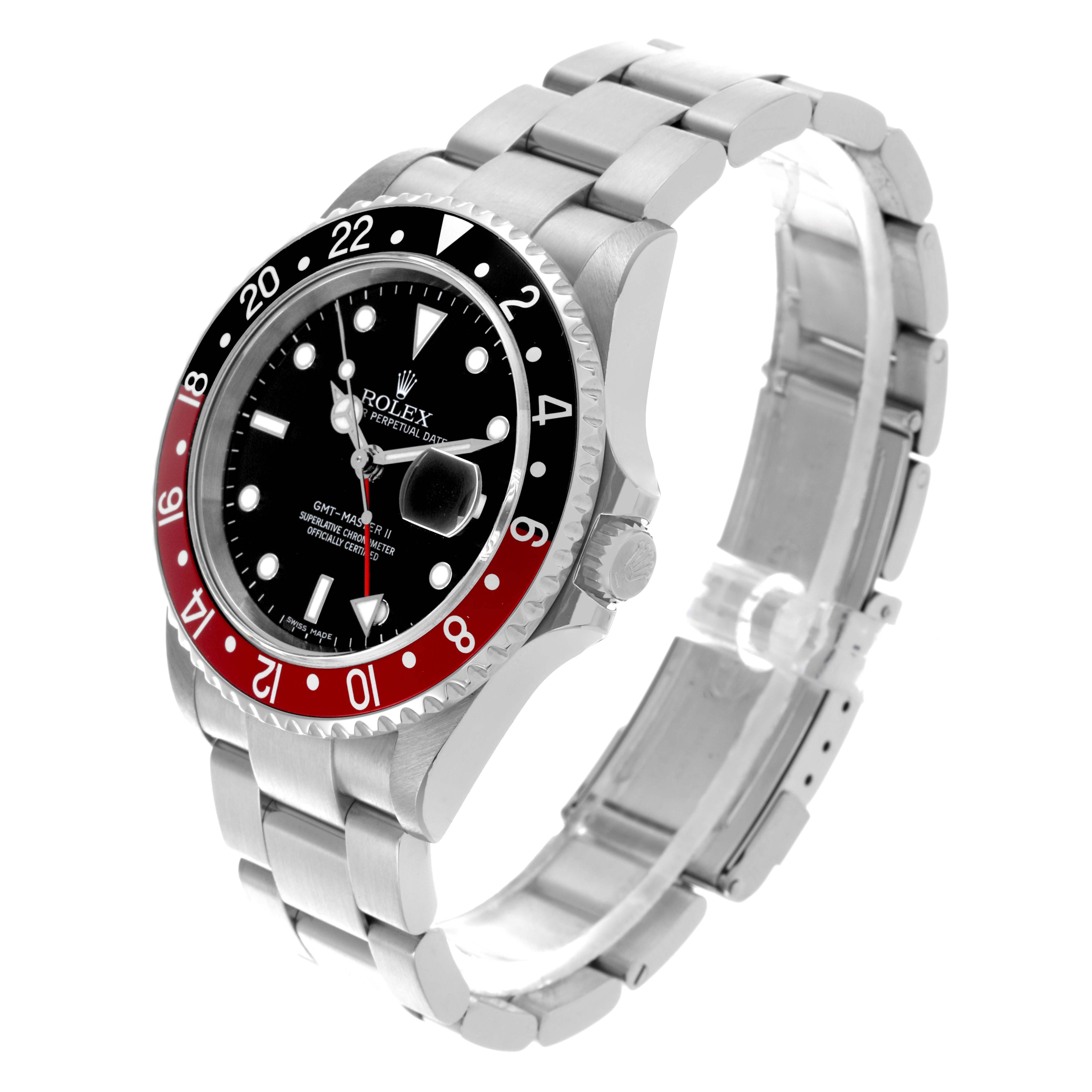 The Rolex GMT-Master 16710 Men's Stainless Steel Black Dial 16710 Men's Stainless Steel Black Dial watch is shown at a three-quarter angle, highlighting the bezel, dial, and bracelet.