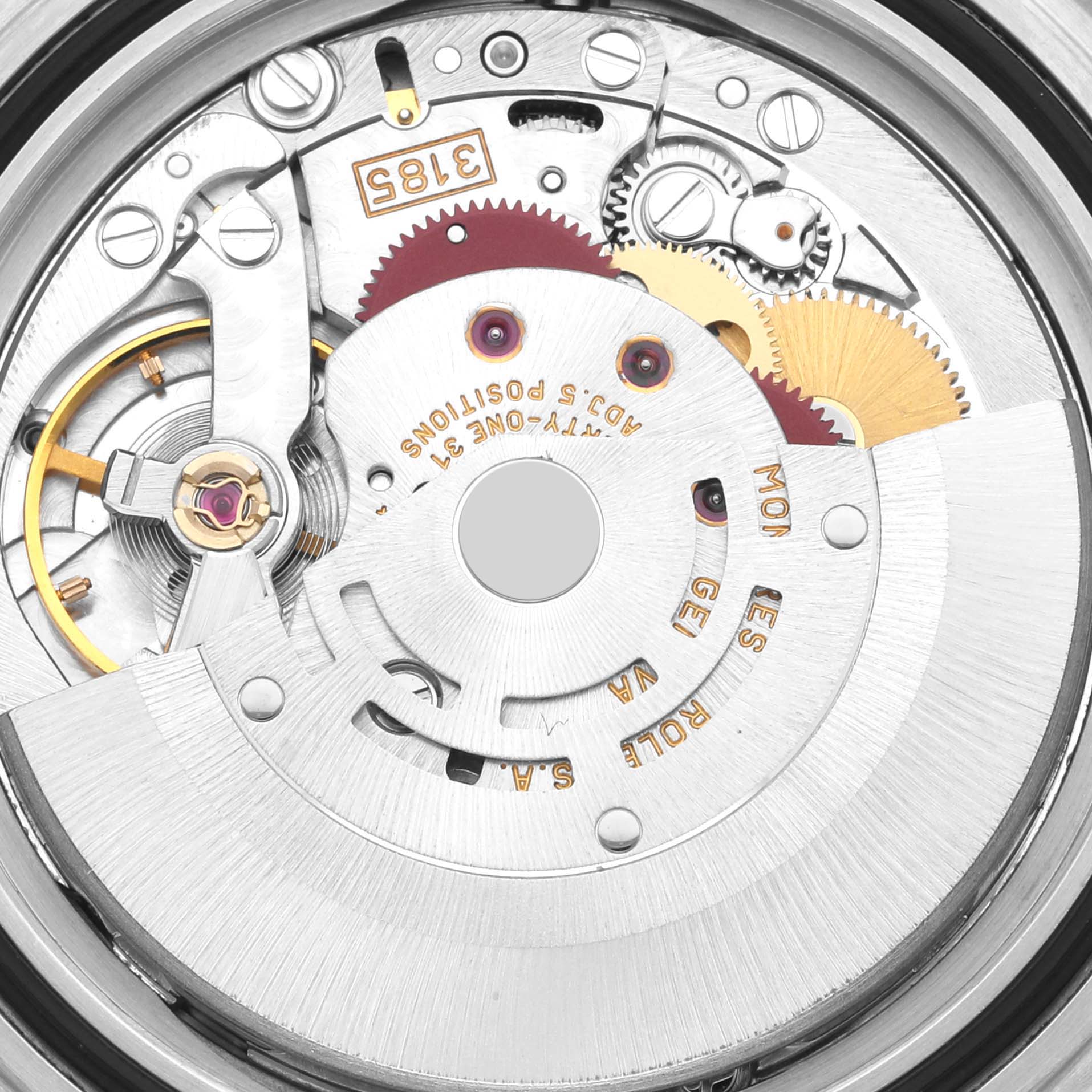The image shows the internal mechanism of a Rolex GMT-Master 16710 Men
s Stainless Steel Black Dial 16710 Men
s Stainless Steel Black Dial watch from the back angle.