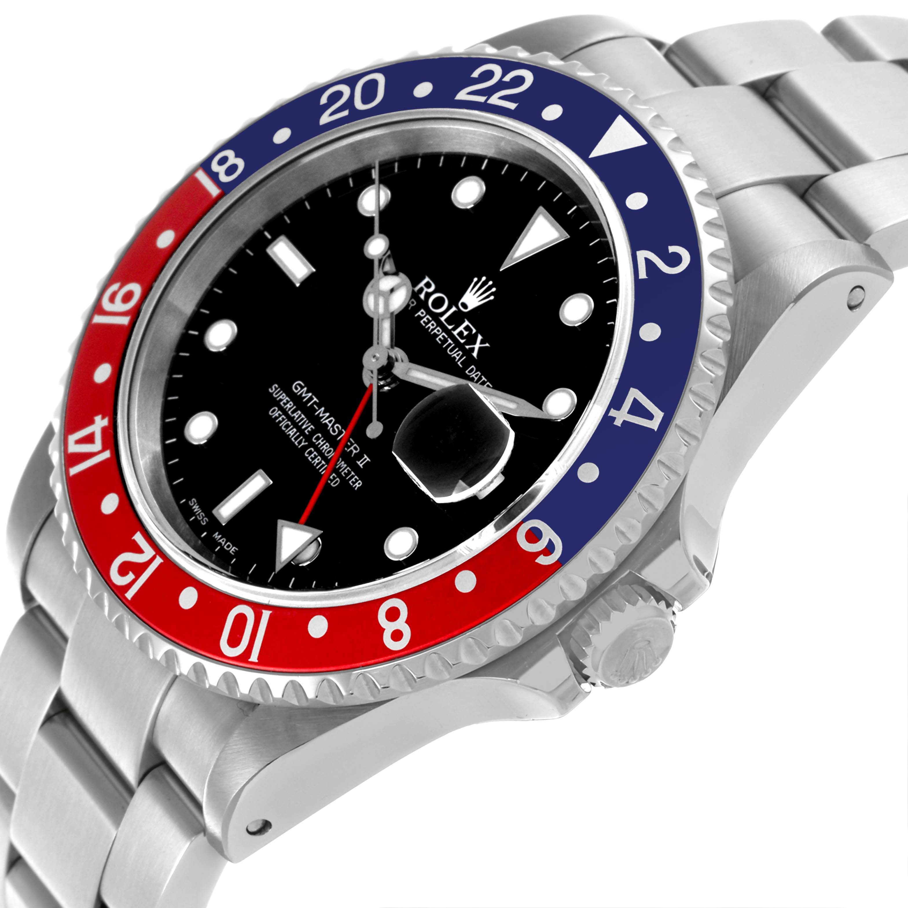 The Rolex GMT-Master 16710 Men
s Stainless Steel Black Dial 16710 Men
s Stainless Steel Black Dial watch is shown at a side angle, highlighting the bezel, crown, and bracelet.