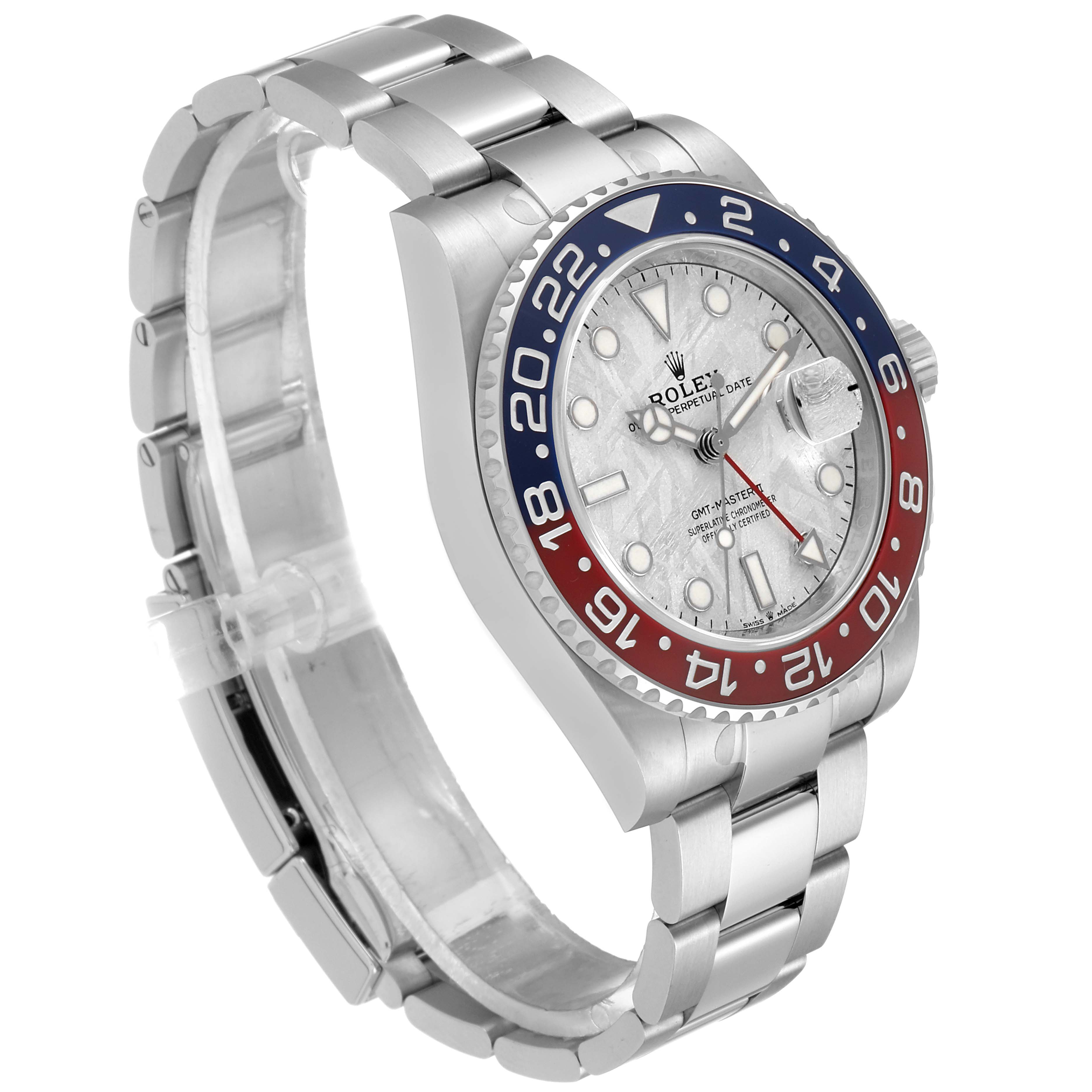 The image shows a Rolex GMT-Master 126719 Men's White Gold Silver Dial 126719 Men's White Gold Silver Dial watch at a three-quarter angle, highlighting its bezel, dial, and bracelet.