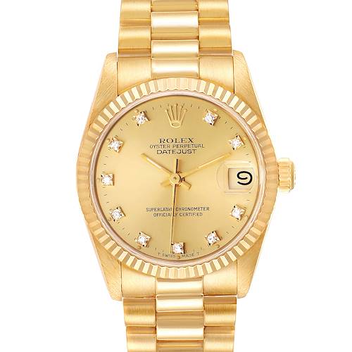 Photo of Rolex President Datejust 31 Midsize Yellow Gold Diamond Ladies Watch 68278