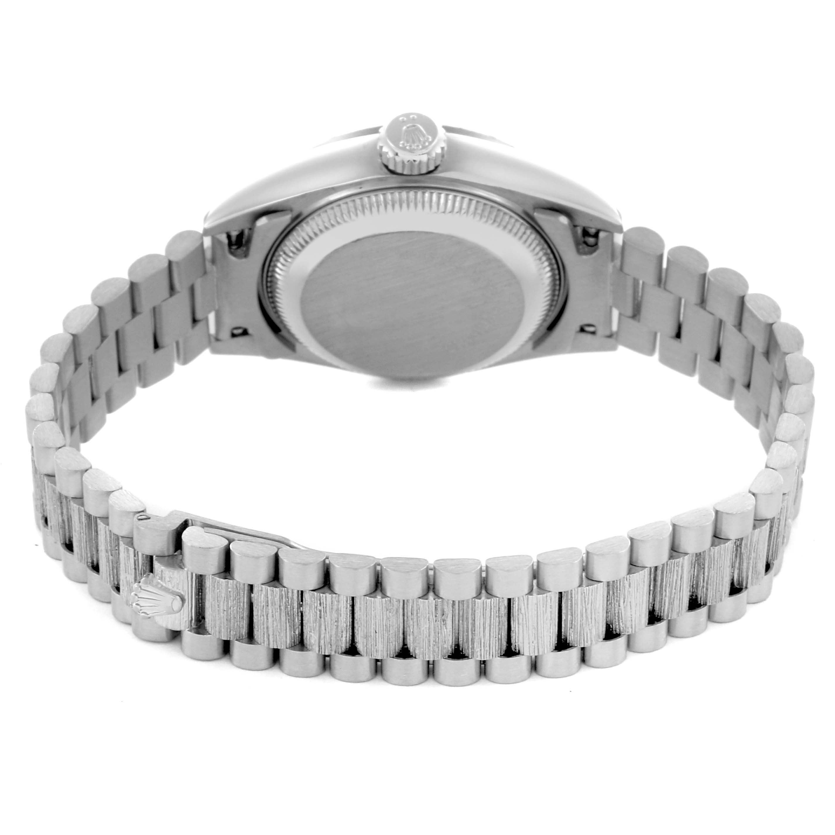 The image shows the back view of the Rolex Pearlmaster watch, highlighting the bracelet and case back.