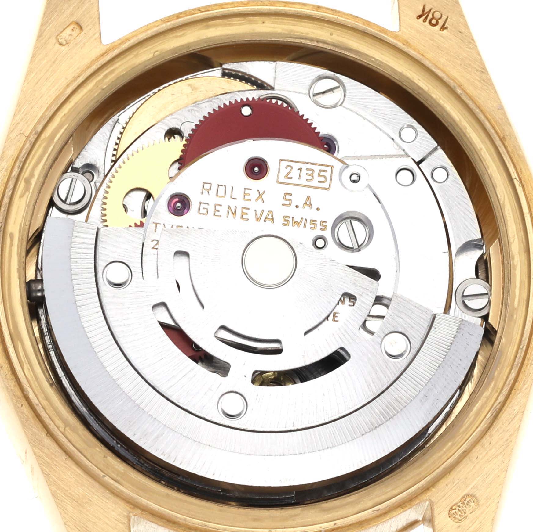 This image shows the internal movement mechanism of a Rolex President 69178 Women's Yellow Gold Champagne Dial 69178 Women's Yellow Gold Champagne Dial watch from a top-down angle.