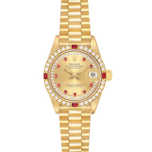 Photo of Rolex President Datejust Yellow Gold Diamond Ruby Ladies Watch 69068