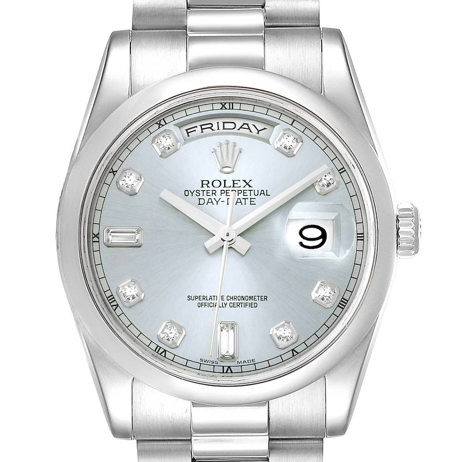Rolex President Day-Date Platinum Diamond Dial Mens Watch 118206 SwissWatchExpo
