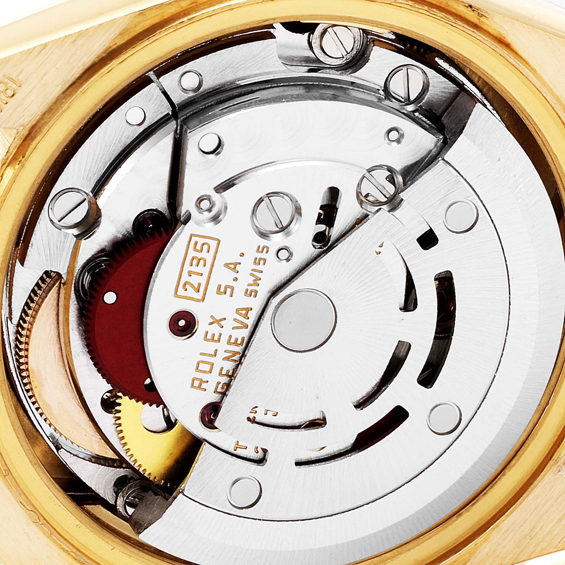 This is the detailed view of the movement inside a Rolex President 69158 Women's Yellow Gold Grey Dial 69158 Women's Yellow Gold Grey Dial model watch.