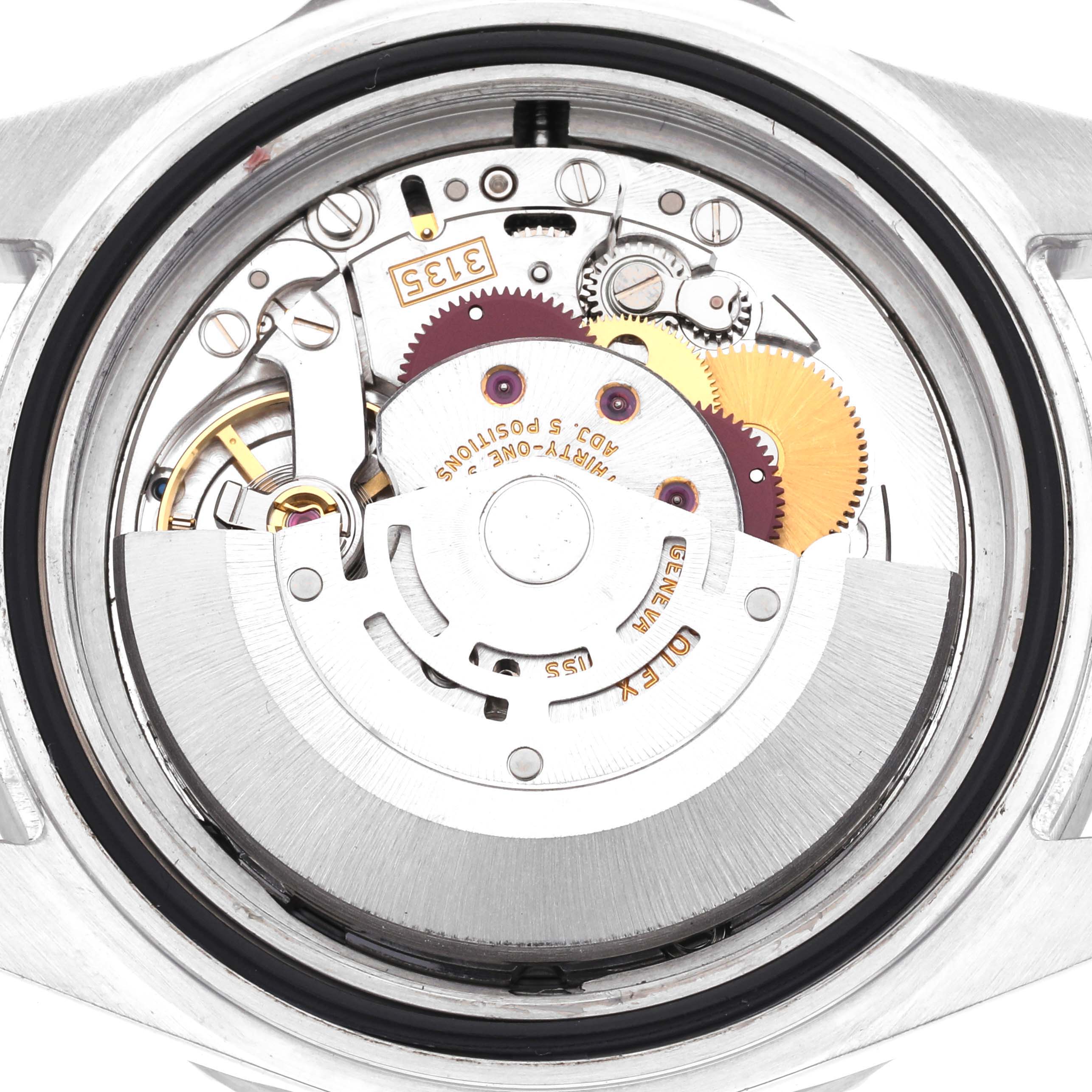 The image shows the movement mechanism of the Rolex Sea-Dweller 16600 Men's Stainless Steel Black Dial 16600 Men's Stainless Steel Black Dial watch from a rear angle.