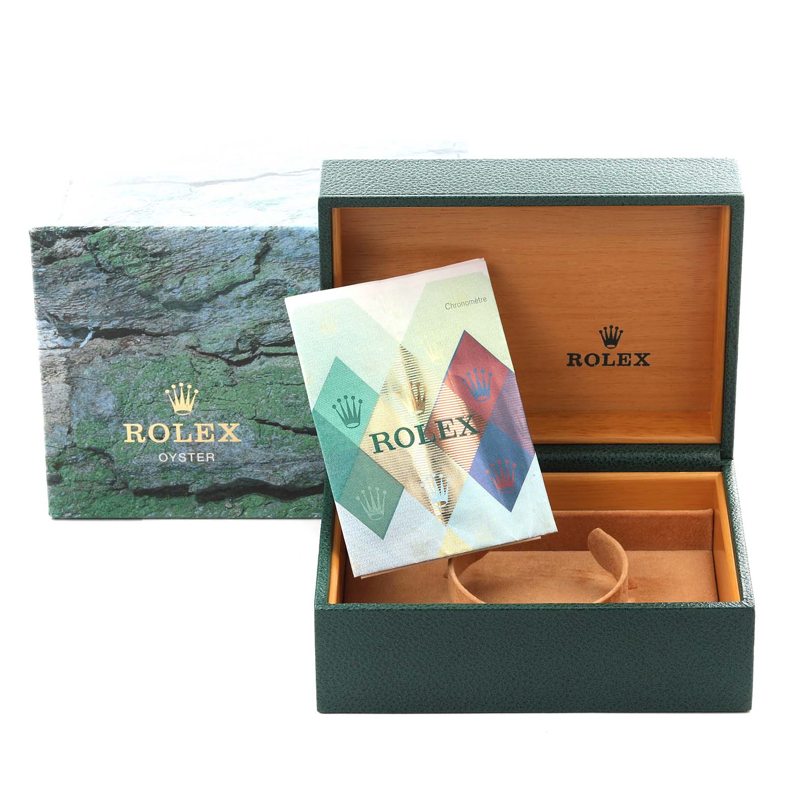 The image shows an open Rolex Sea-Dweller 16600 Men's Stainless Steel Black Dial 16600 Men's Stainless Steel Black Dial watch box and booklet, viewed from the front.