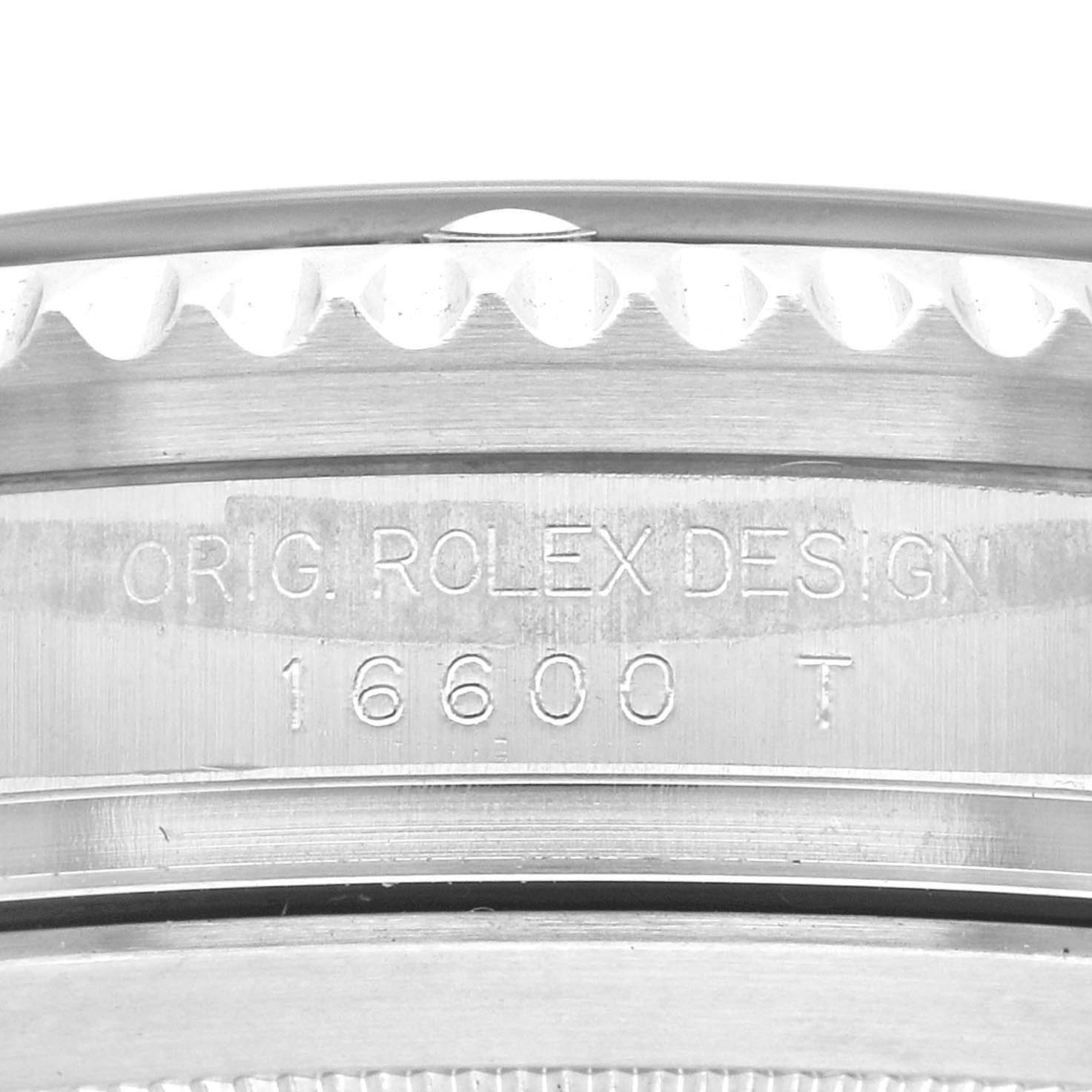 The image shows a close-up of the case side of a Rolex Sea-Dweller 16600 Men's Stainless Steel Black Dial 16600 Men's Stainless Steel Black Dial, displaying the model number 16600.