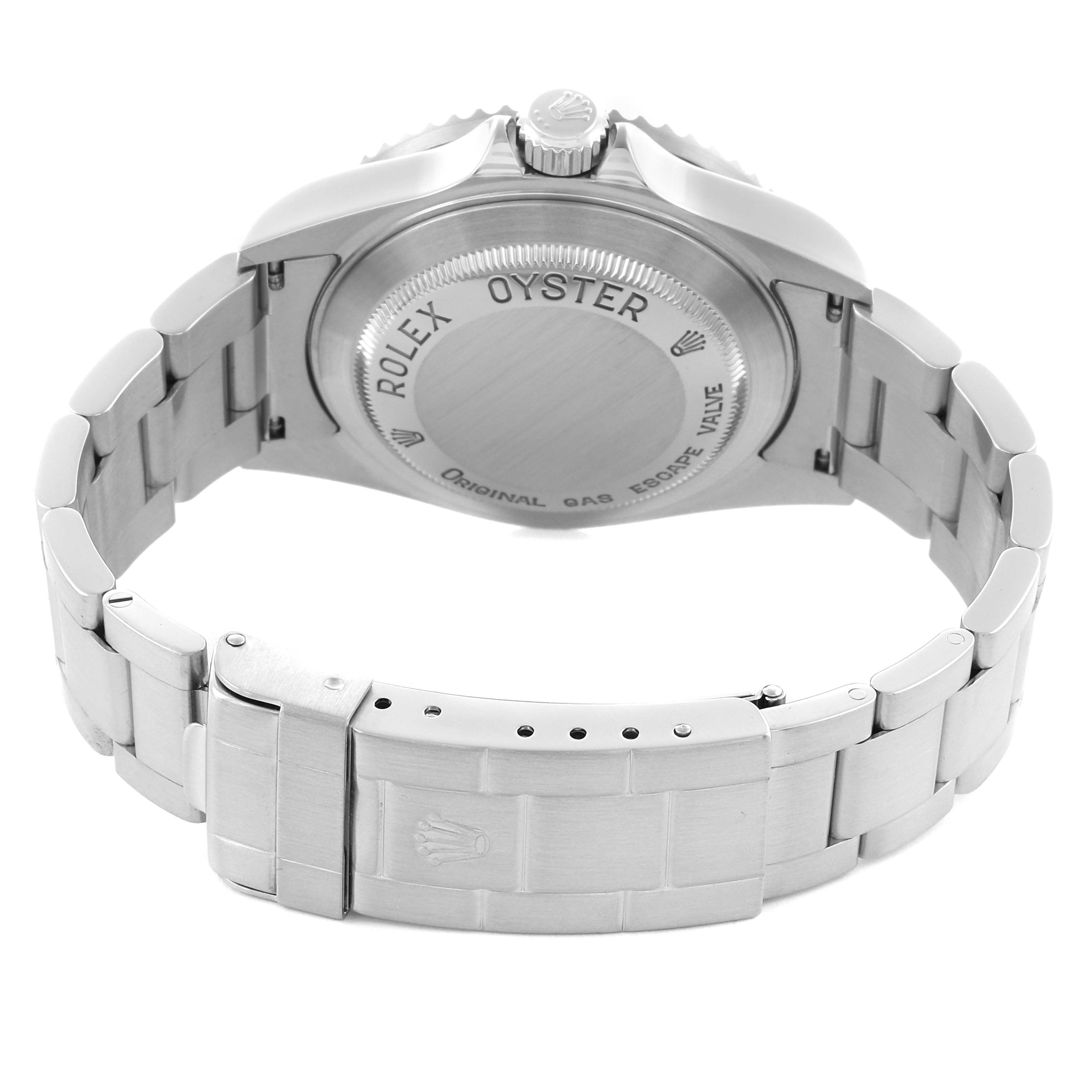 The image shows the back and bracelet of a Rolex Sea-Dweller 16600 Men's Stainless Steel Black Dial 16600 Men's Stainless Steel Black Dial watch from a rear angle.