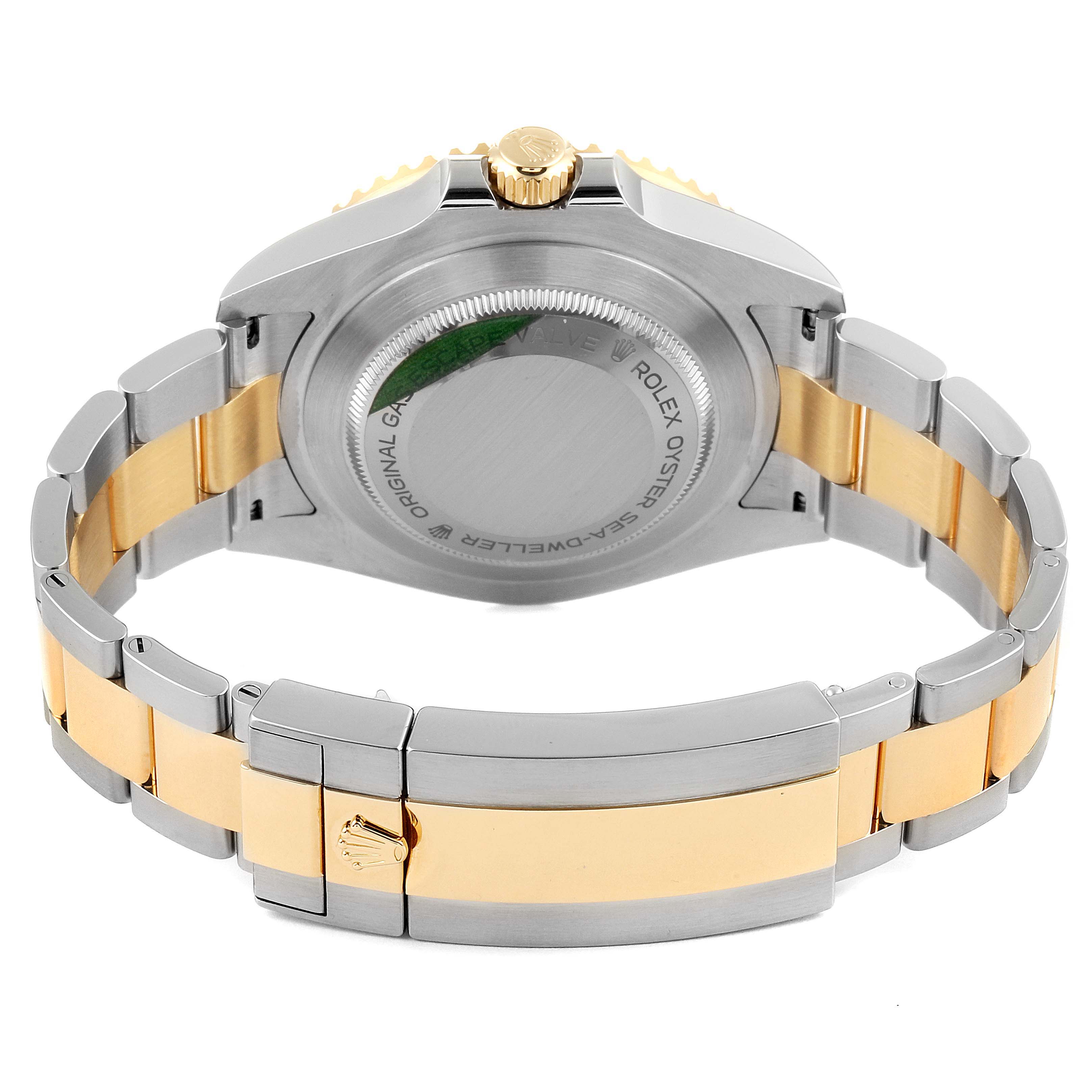 This image shows the case back and clasp of the Rolex Sea-Dweller 126603 Men's Steel and Gold (two tone) Black Dial 126603 Men's Steel and Gold (two tone) Black Dial watch from a rear angle.