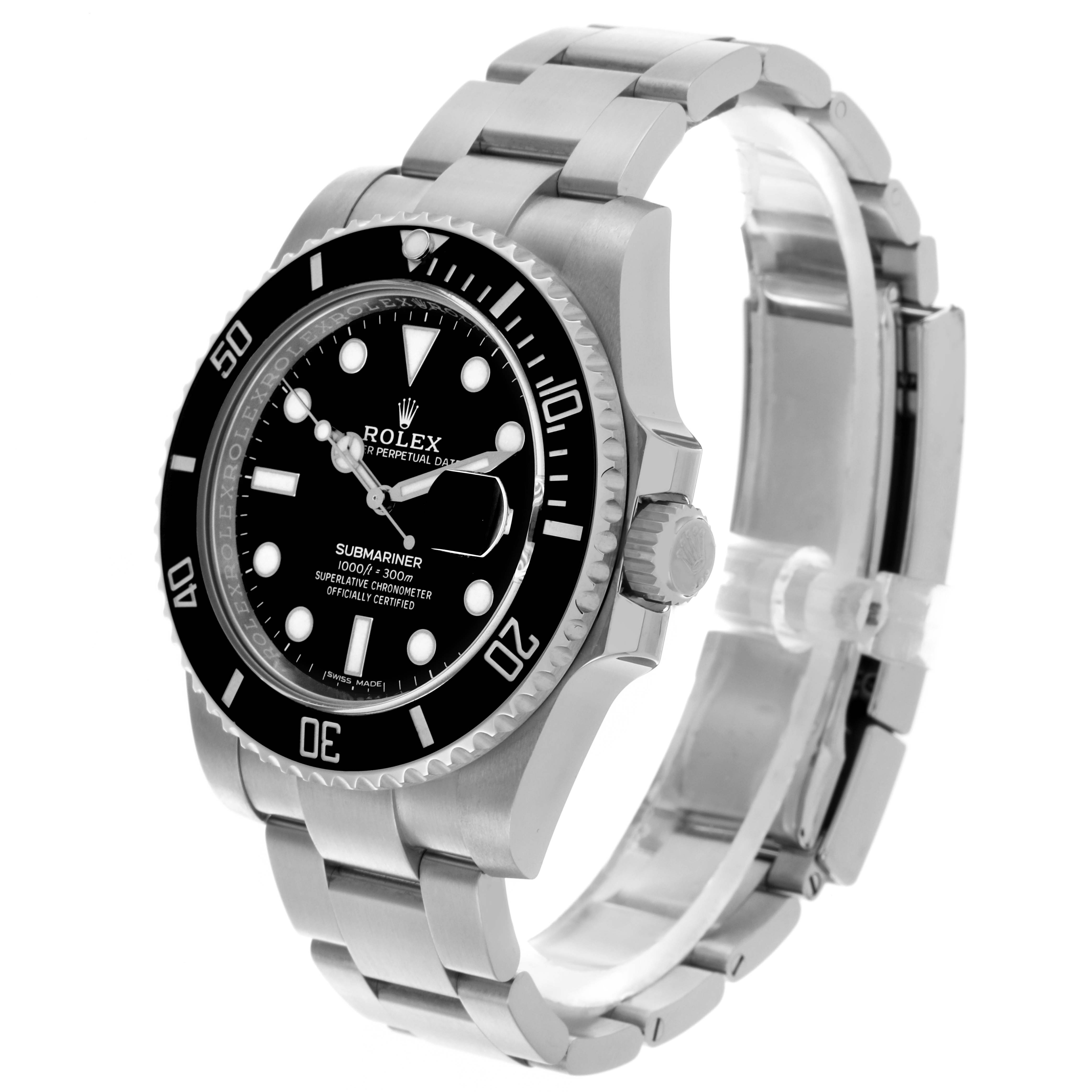 The Rolex Submariner 116610LN Men's Stainless Steel Black Dial 116610LN Men's Stainless Steel Black Dial is shown at a side angle, highlighting the watch face, bezel, crown, and bracelet.