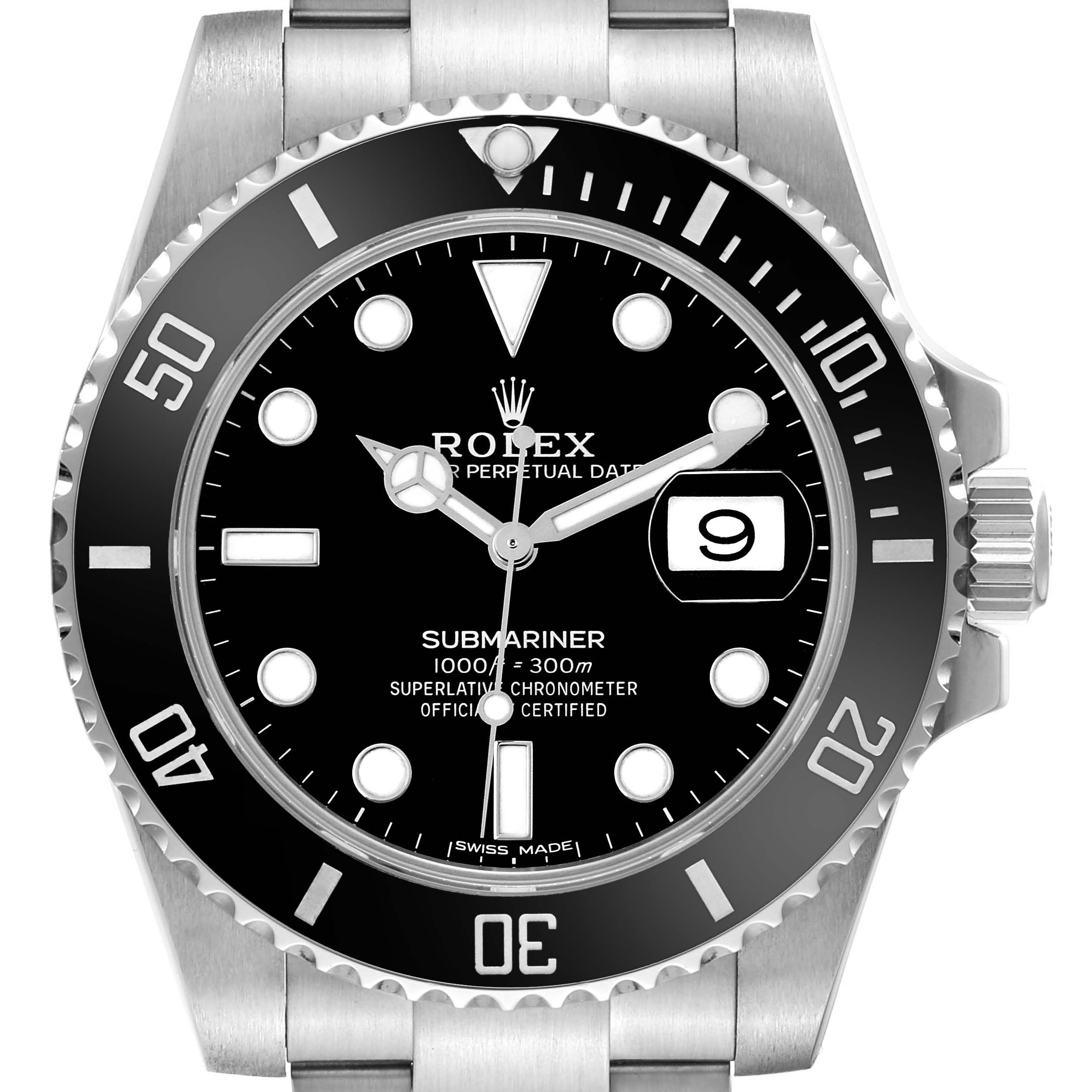 The Rolex Submariner 116610LN Men's Stainless Steel Black Dial 116610LN Men's Stainless Steel Black Dial watch is shown from a front angle, displaying the dial, bezel, crown, and part of the bracelet.