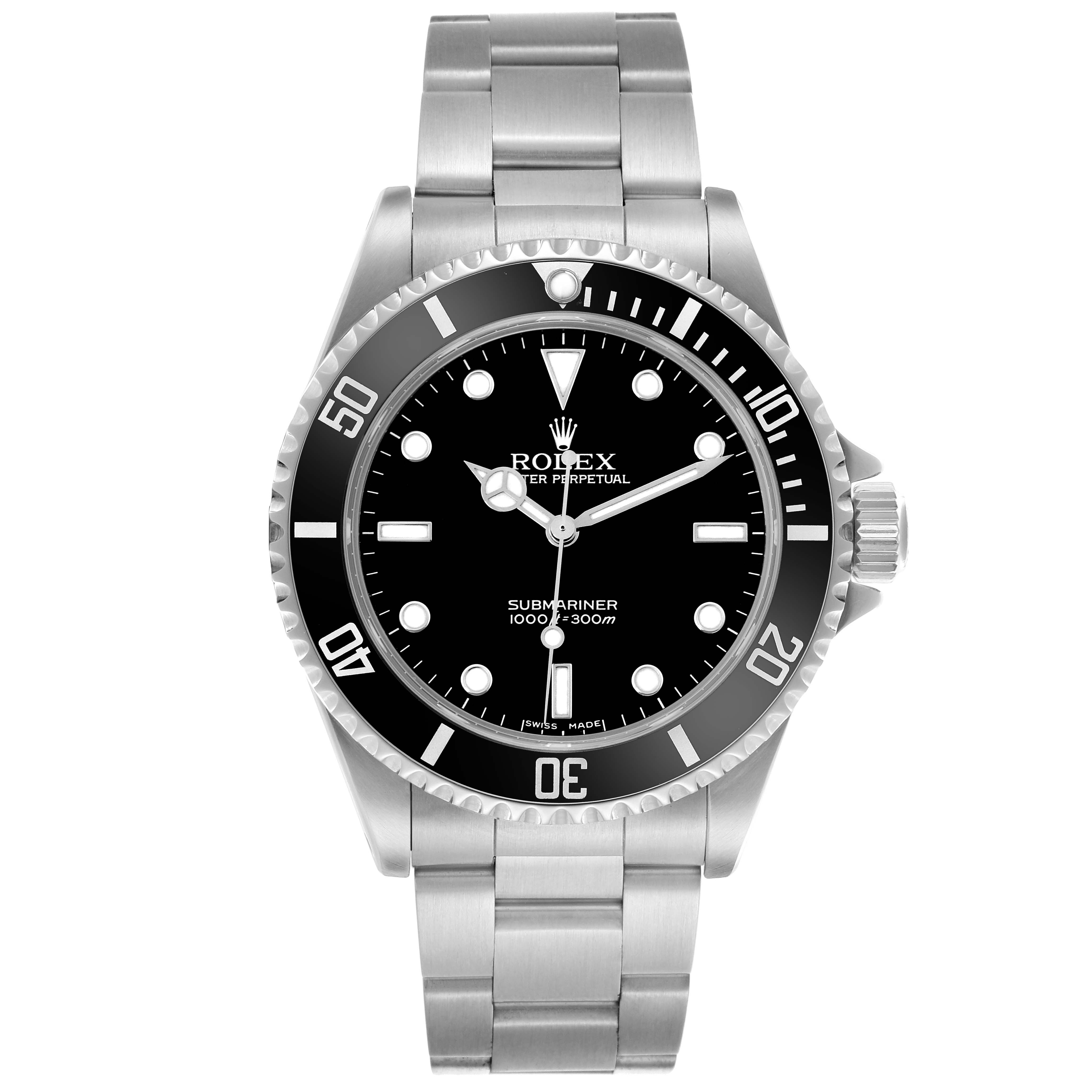 The Rolex Submariner 14060M Men's Stainless Steel Black Dial 14060M Men's Stainless Steel Black Dial watch is shown from a front angle, displaying the dial, bezel, bracelet, and crown.