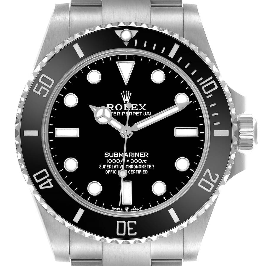 The Rolex Submariner watch is shown from the front, displaying the dial, bezel, and part of the bracelet.