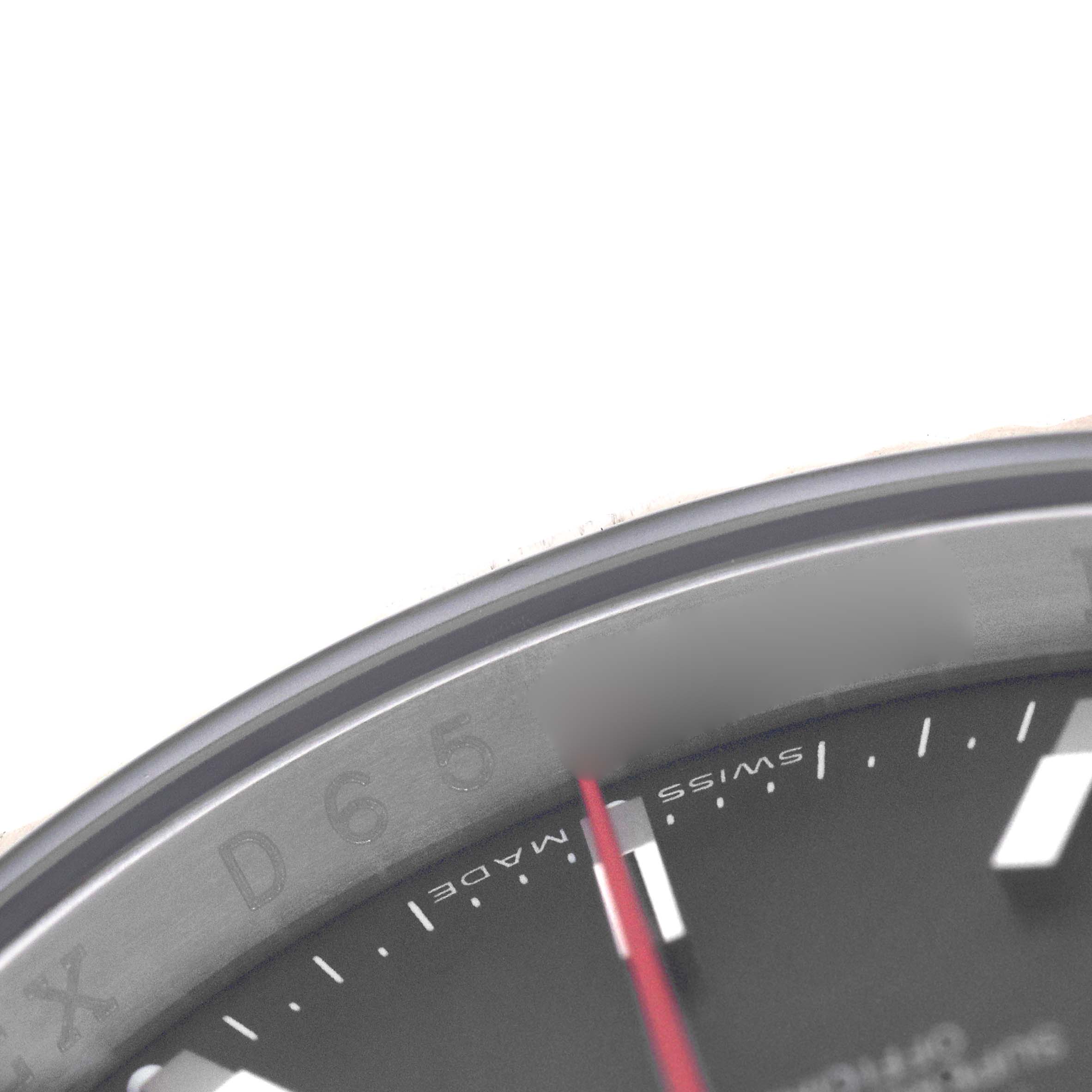 The image shows a close-up angle of the Rolex Turn-o-Graph 116264 Men's Stainless Steel Black Dial's dial, focusing on the hour markers and a partial view of the bezel.