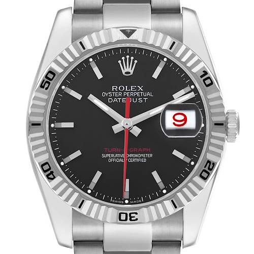 Photo of Rolex Turnograph Steel White Gold Black Dial Mens Watch 116264 Box Papers