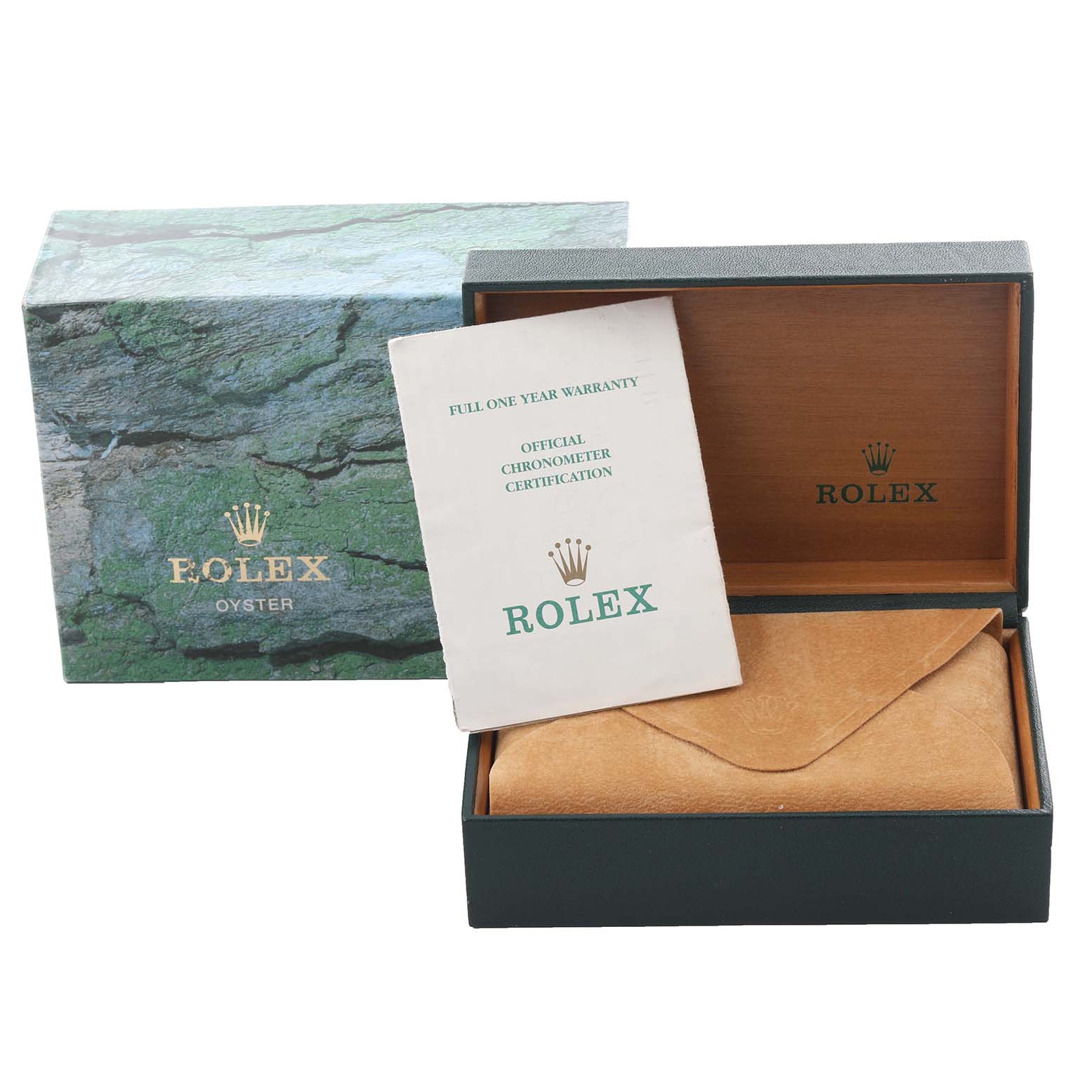 The image shows a Rolex Yacht-Master 169622 Women
s Stainless Steel Silver Dial 169622 Women
s Stainless Steel Silver Dial box at an angle, with an outer box, warranty card, and interior pouch displayed.