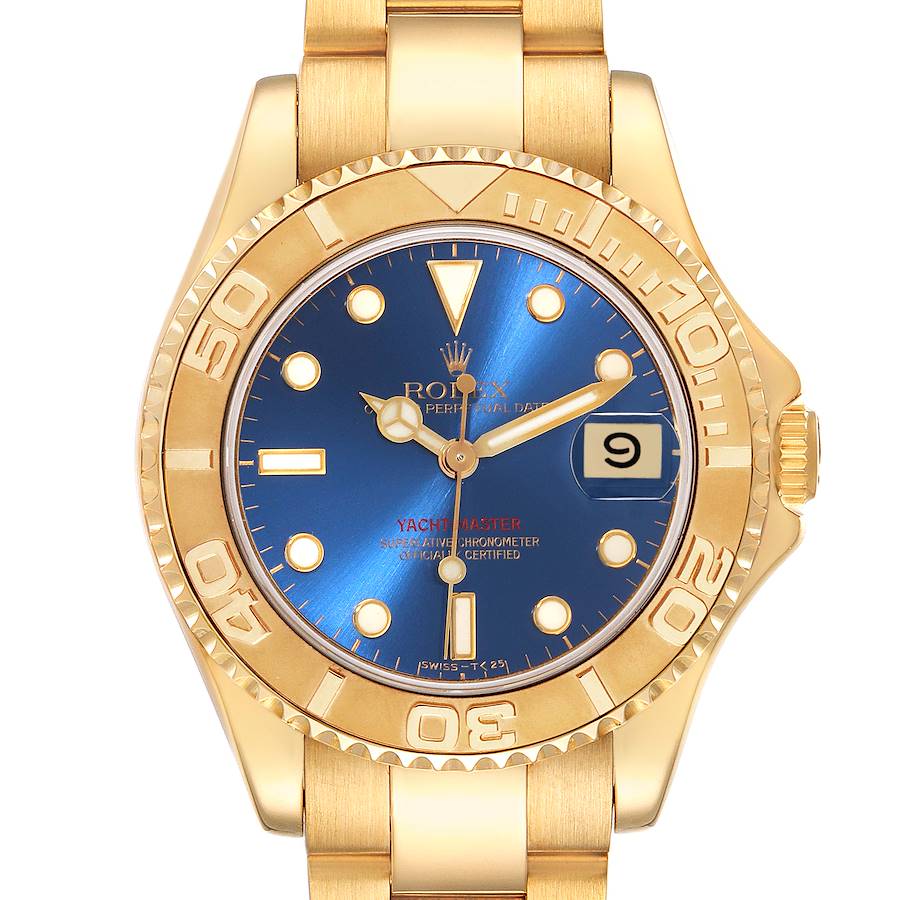 Rolex Yachtmaster Midsize Yellow Gold Blue Dial Mens Watch 68628 SwissWatchExpo