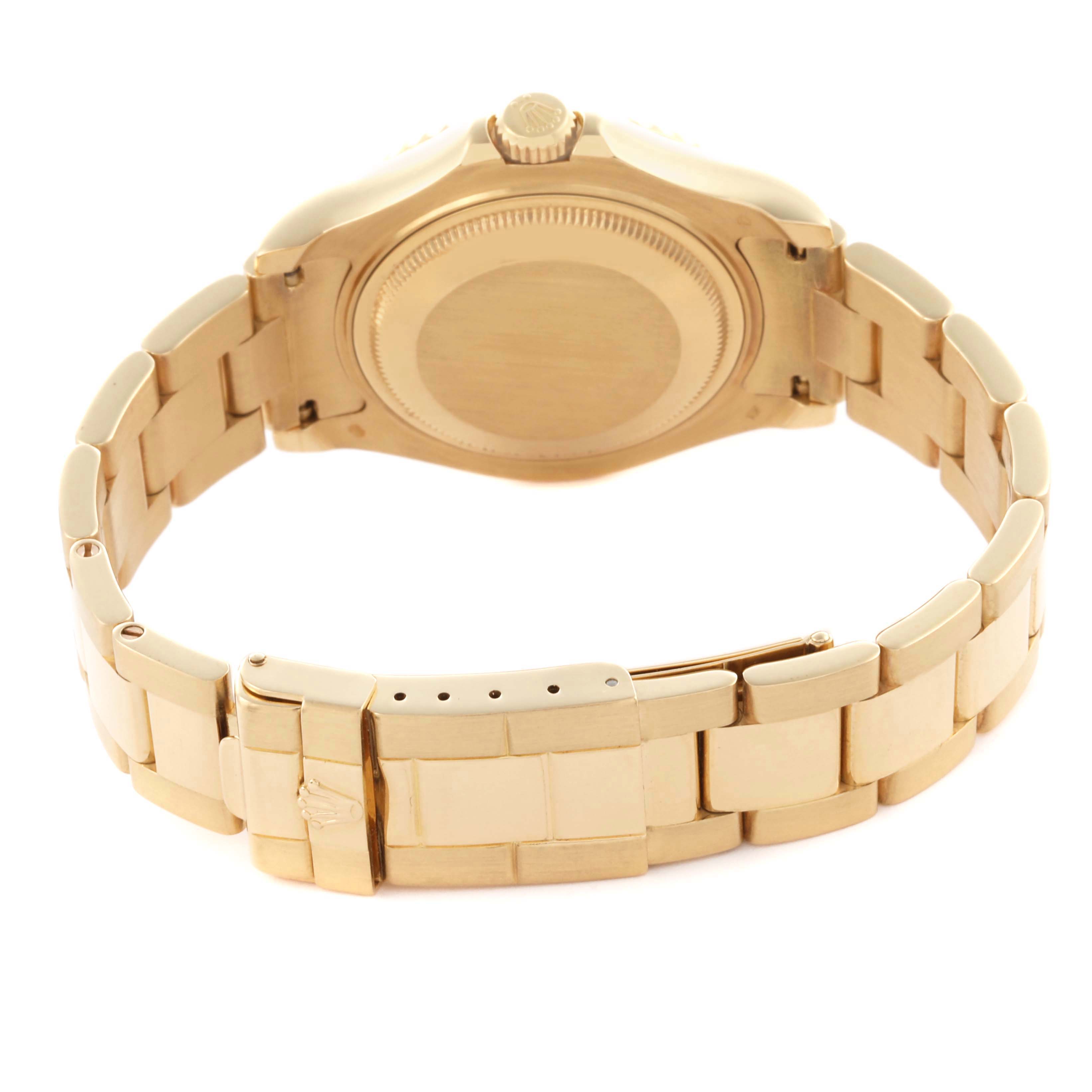 The Rolex Mid-Size watch is shown from the back, highlighting the case back and the bracelet.